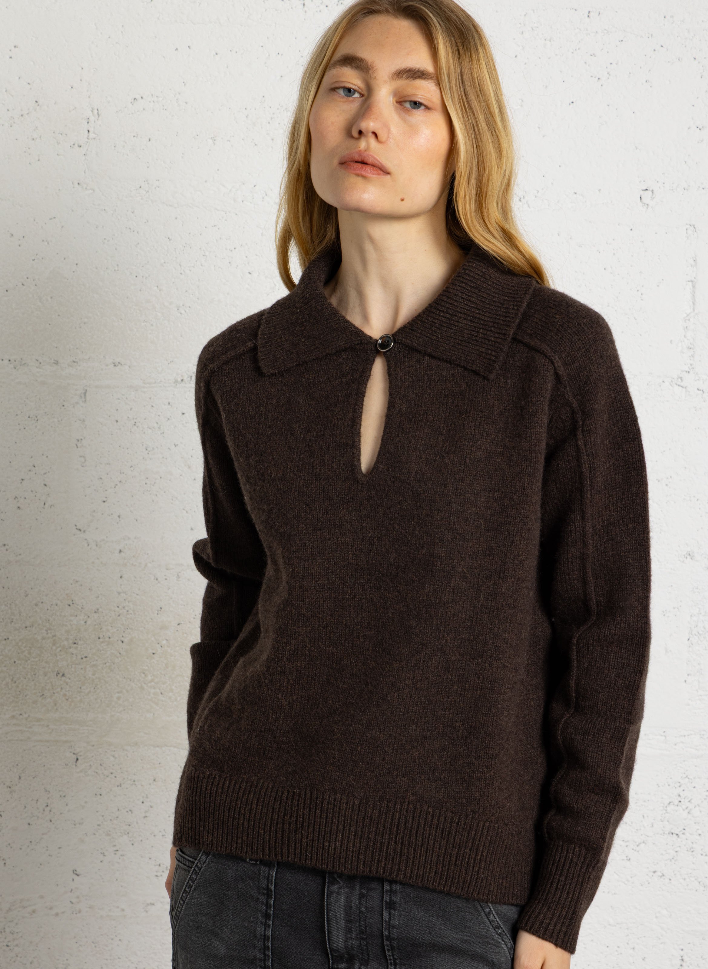 Pull col classique en laine MAISON 123 Marron