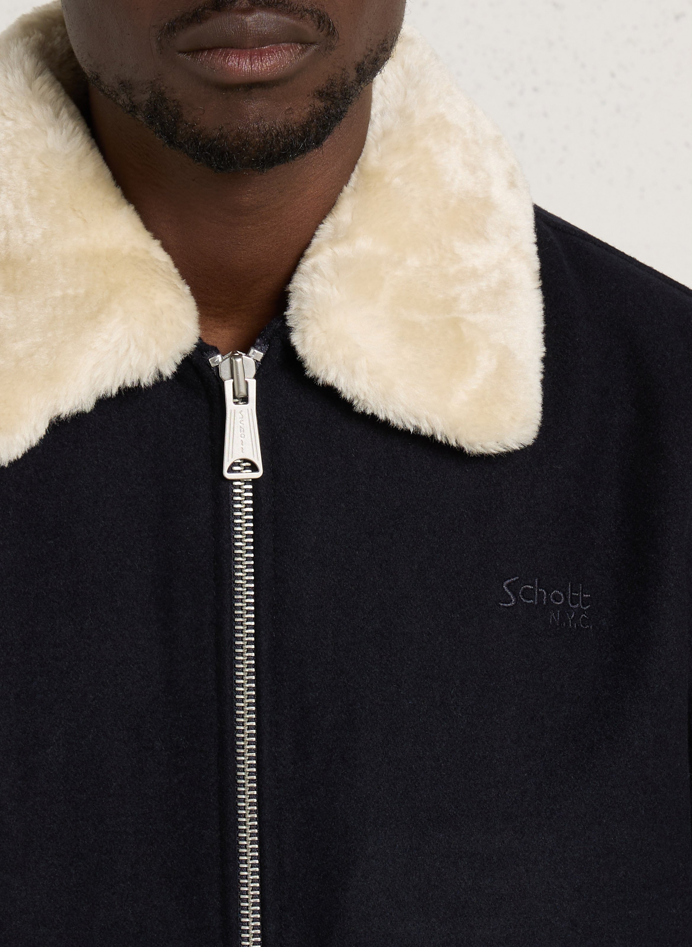 Fliegerjacke aus Wollmischung mit abnehmbarem Kragen SCHOTT Blau