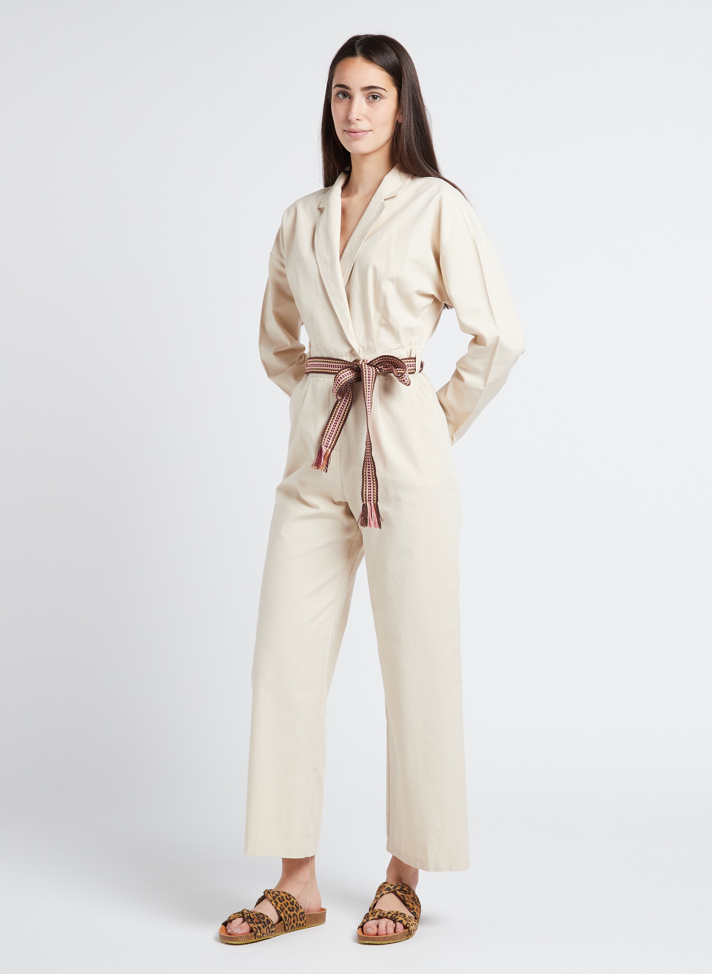 Cotton-blend belted jumpsuit with tailored collar LA PETITE ETOILE Beige