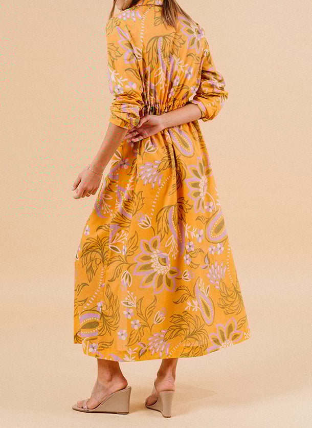 Long cotton dress with classic collar GRACE ET MILA Orange