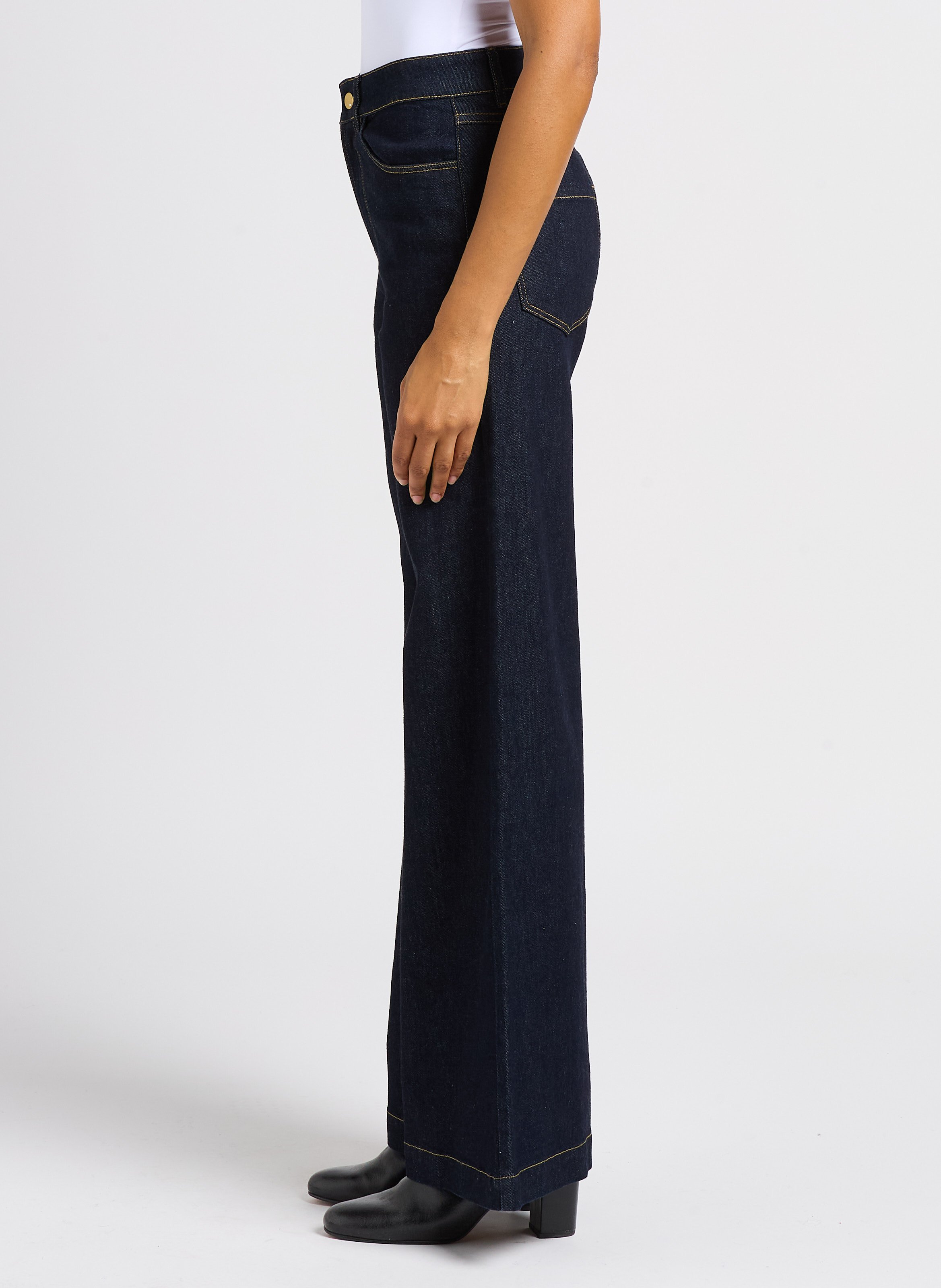 Jean large taille haute en coton I CODE Bleu