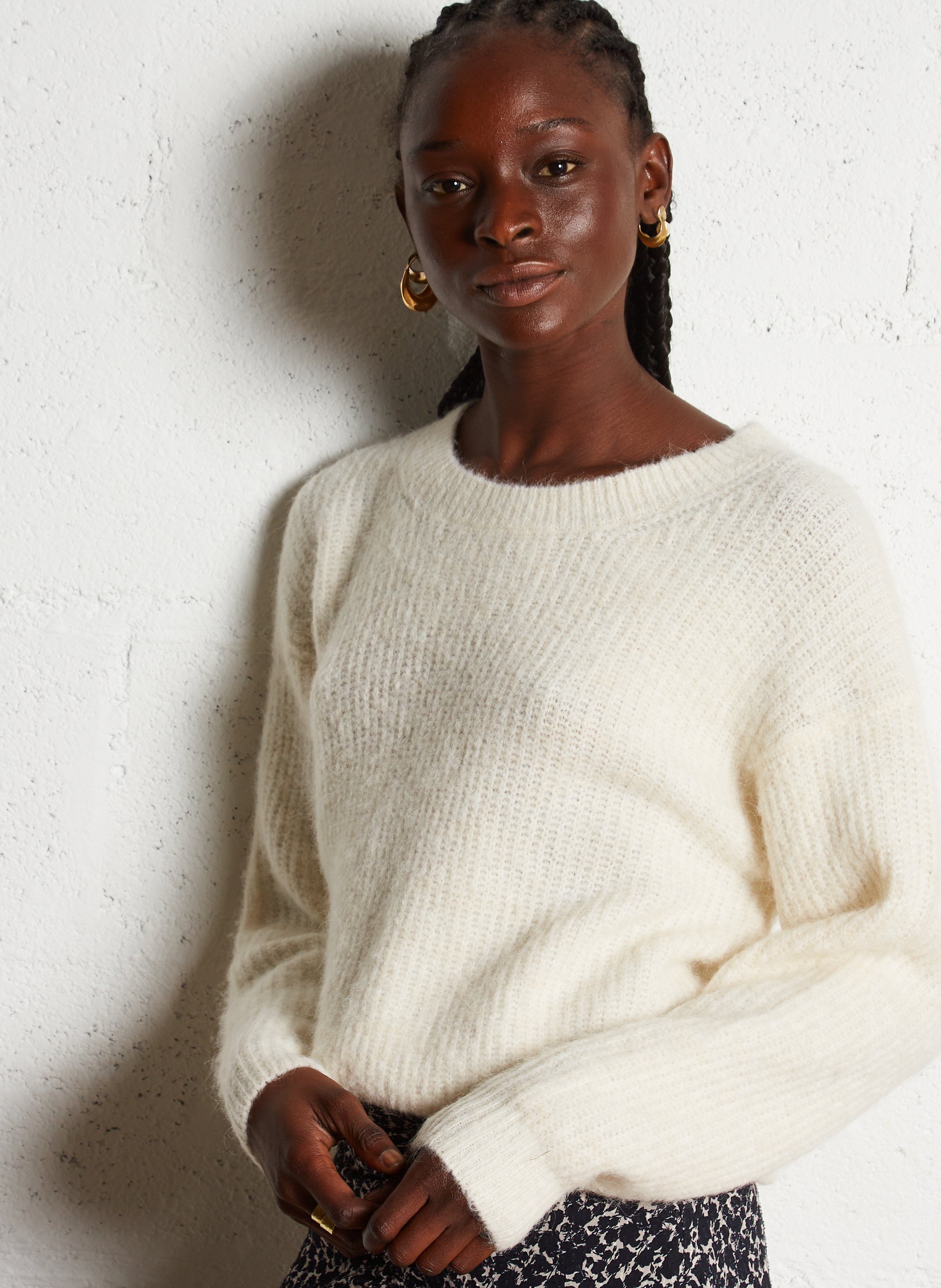 Pull droit à maille duveteuse en laine mélangée AMERICAN VINTAGE Beige