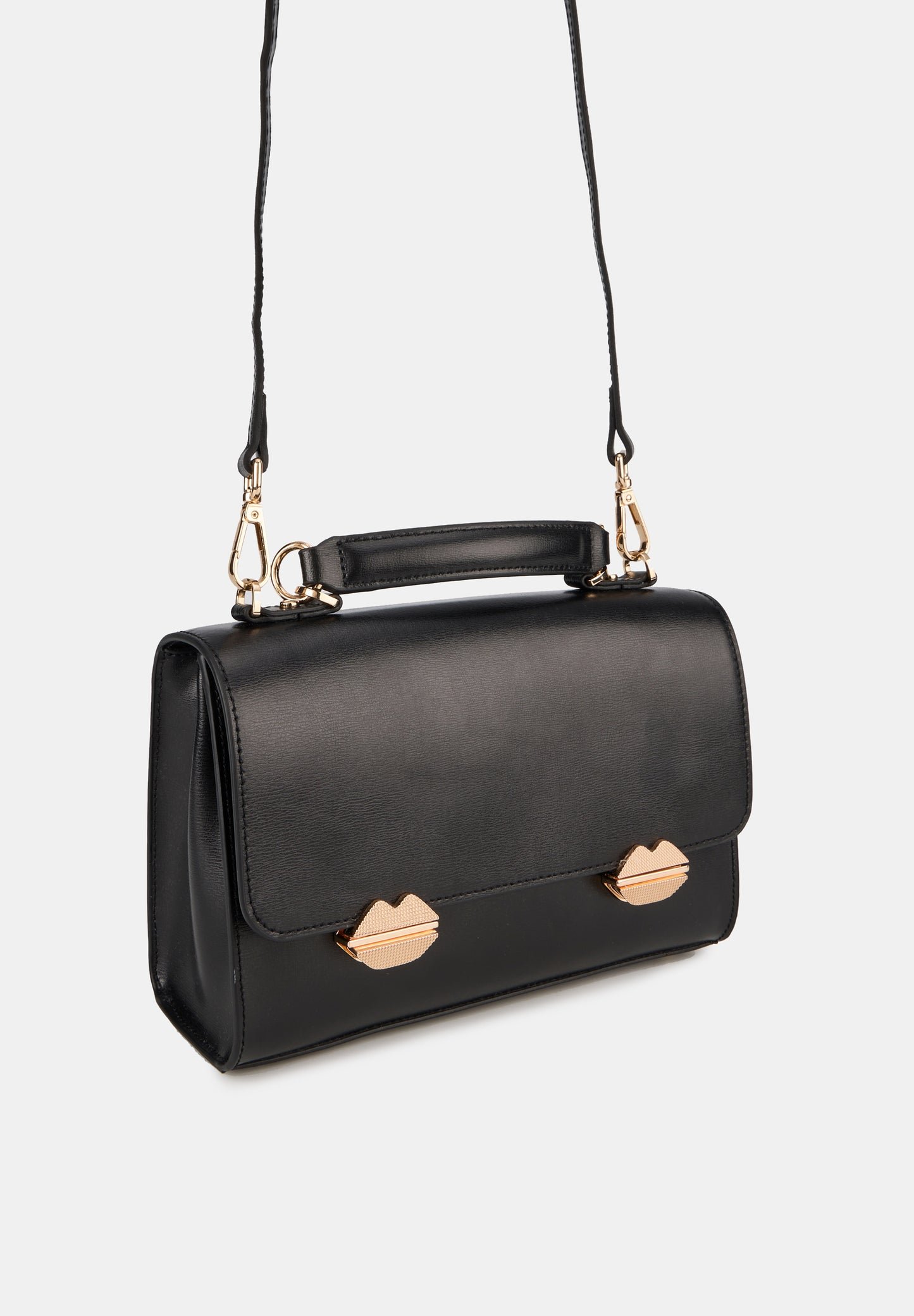 Smooth leather satchel bag Large size BONS BAISERS PARIS Black