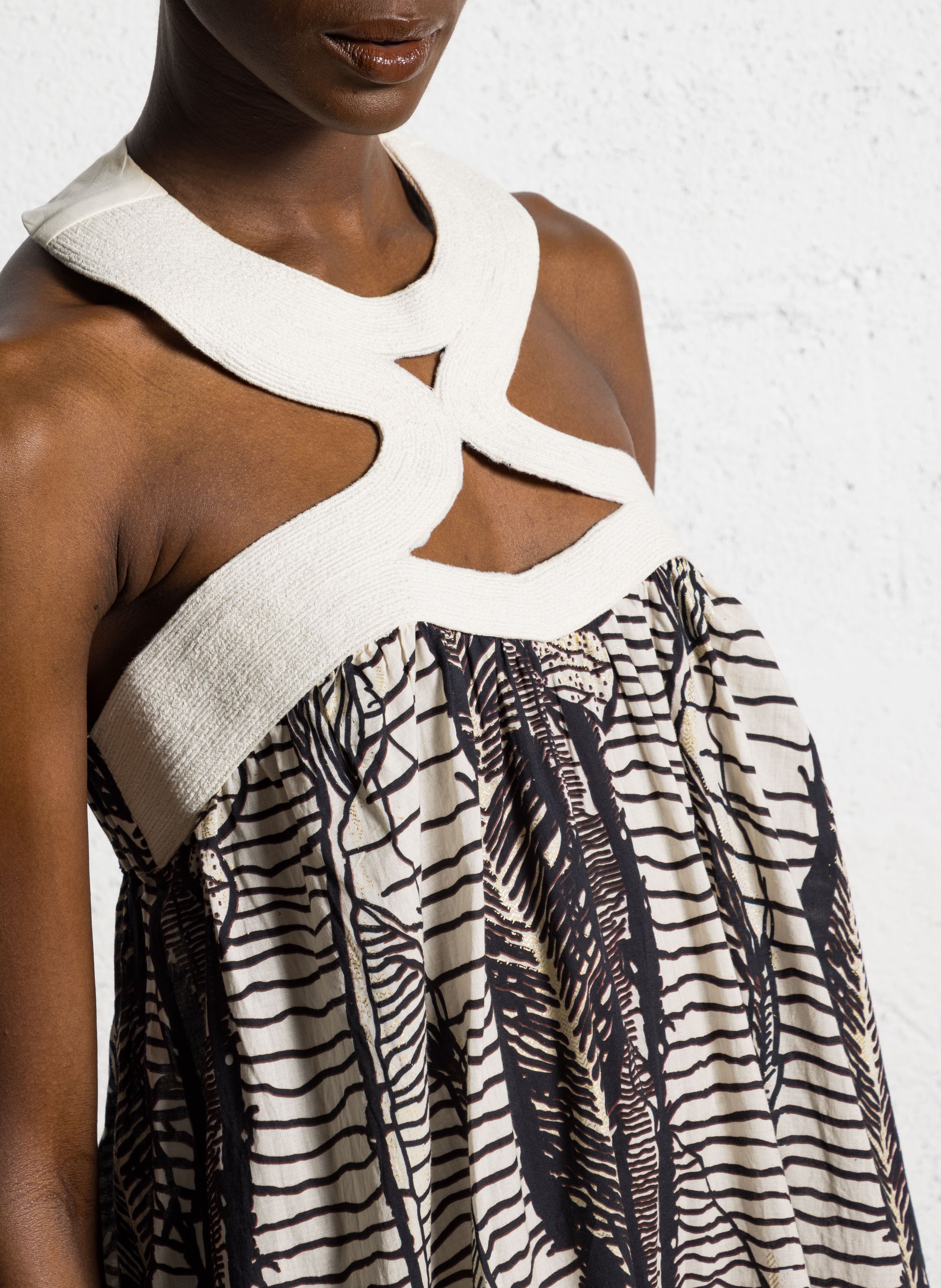 Round-neck printed cotton midi dress MES DEMOISELLES Brown