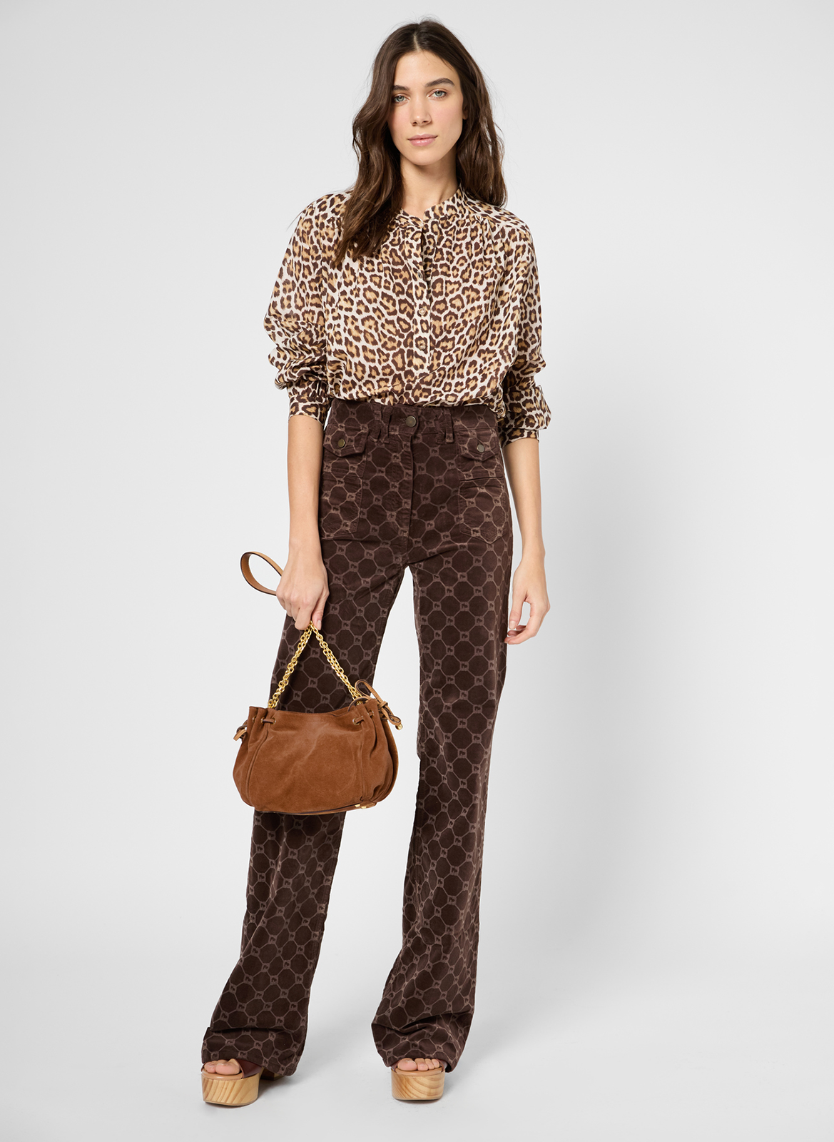 Sac bandoulière en cuir velours GERARD DAREL Marron