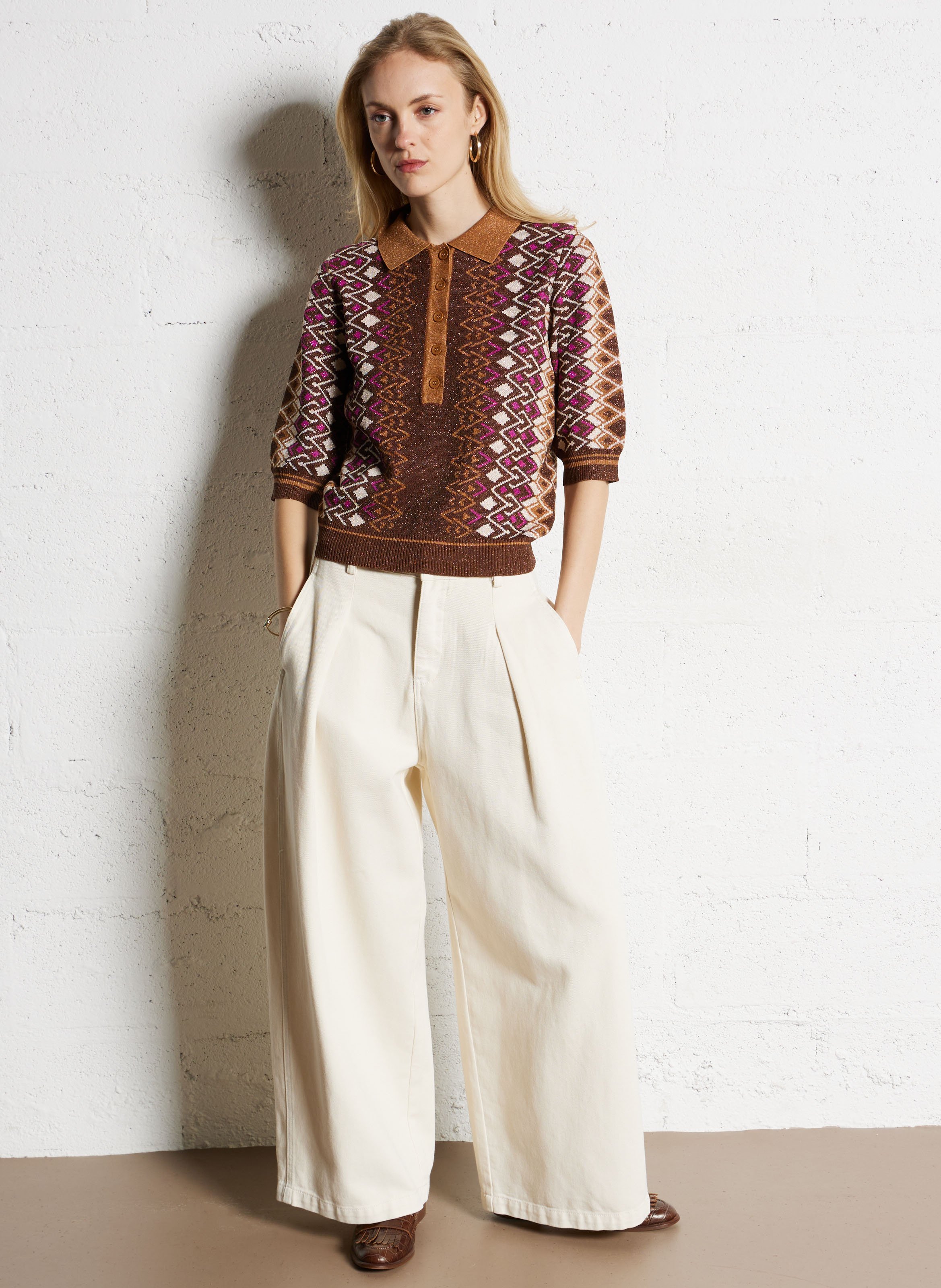 Jean large en coton mélangé SUNCOO Blanc