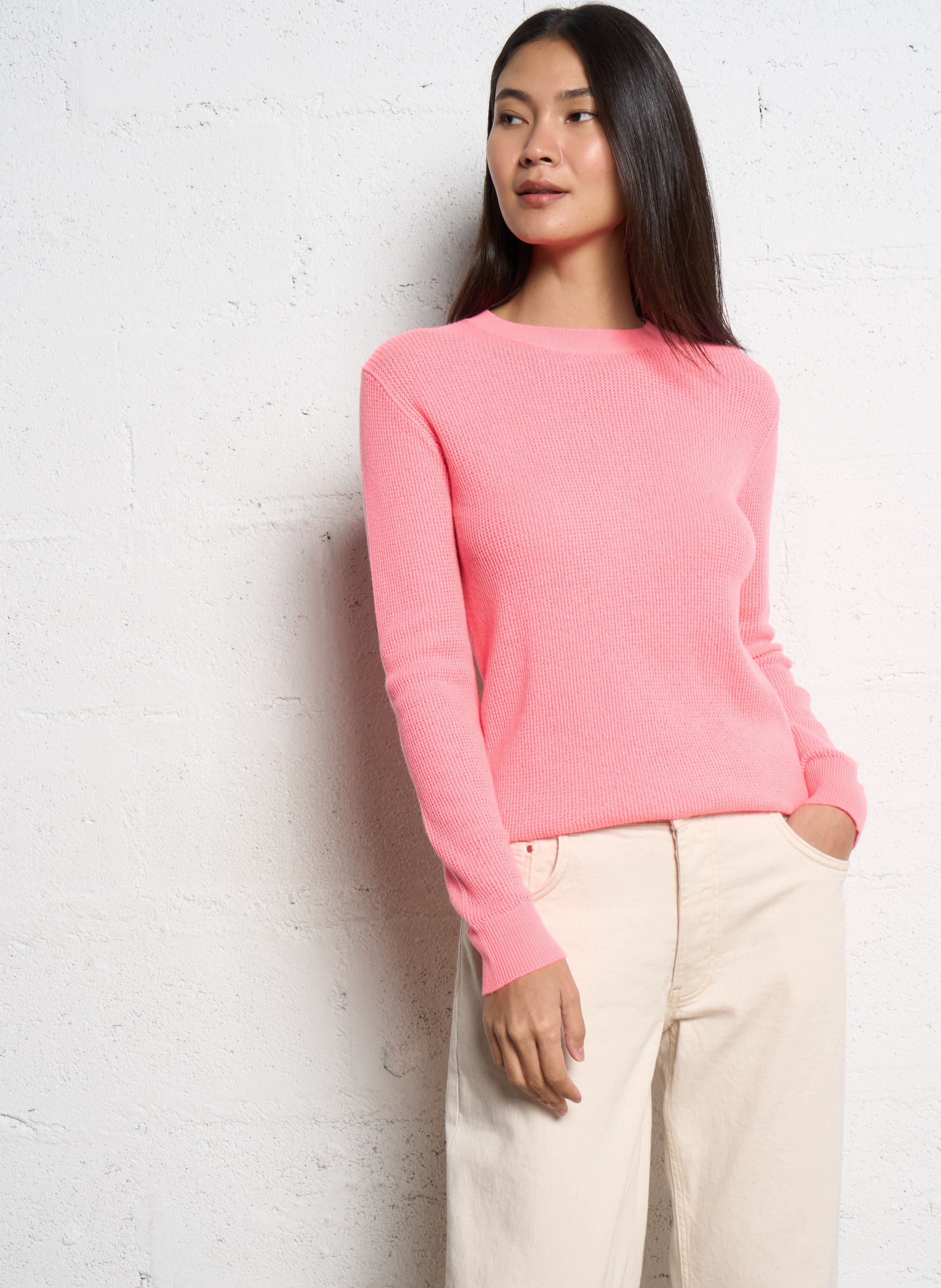 Pull droit col rond en cachemire Rose
