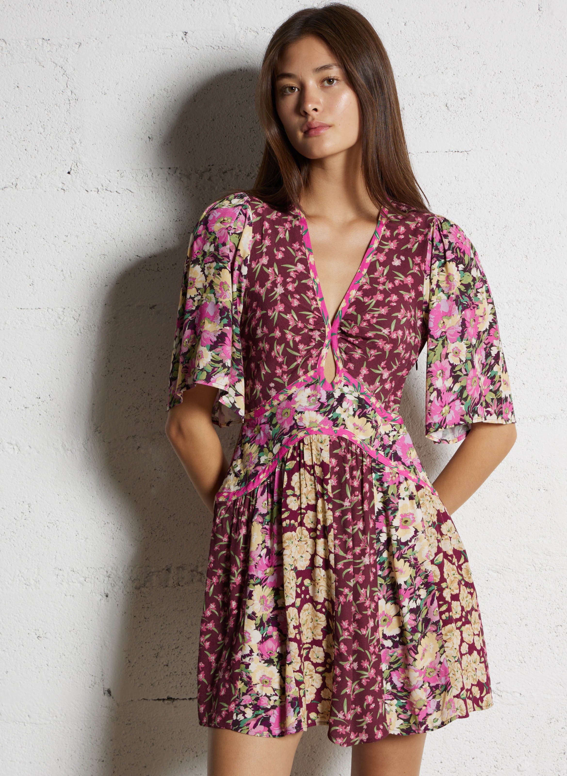 Short floral print V-neck dress BA&SH Plums