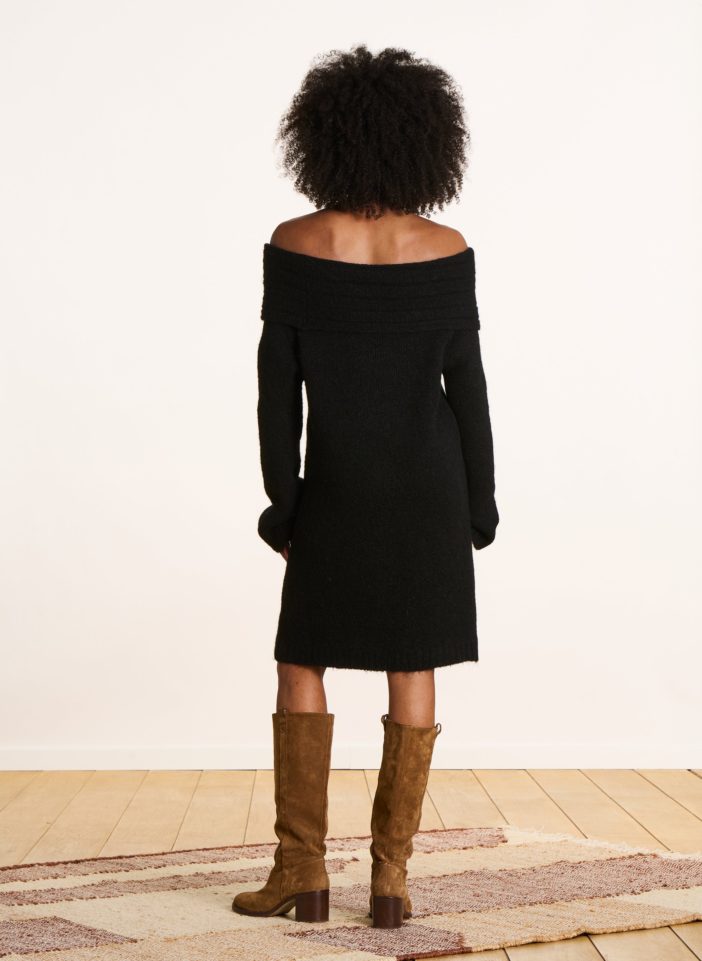 Short wool blend off-the-shoulder dress LA FEE MARABOUTEE Black