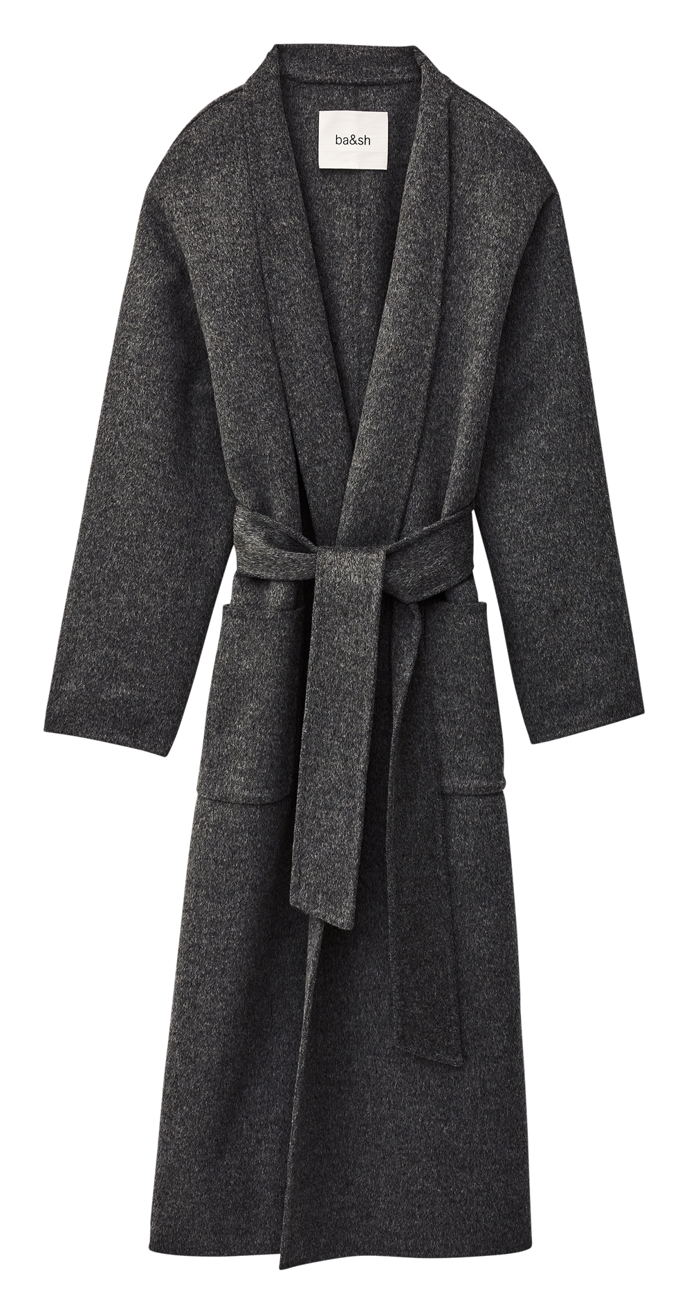 Lange jas met V-hals van gemengde wol BA&SH Zwart