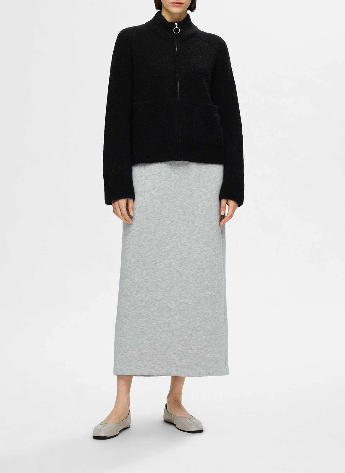 Gilet col montant en laine mélangée SELECTED Noir