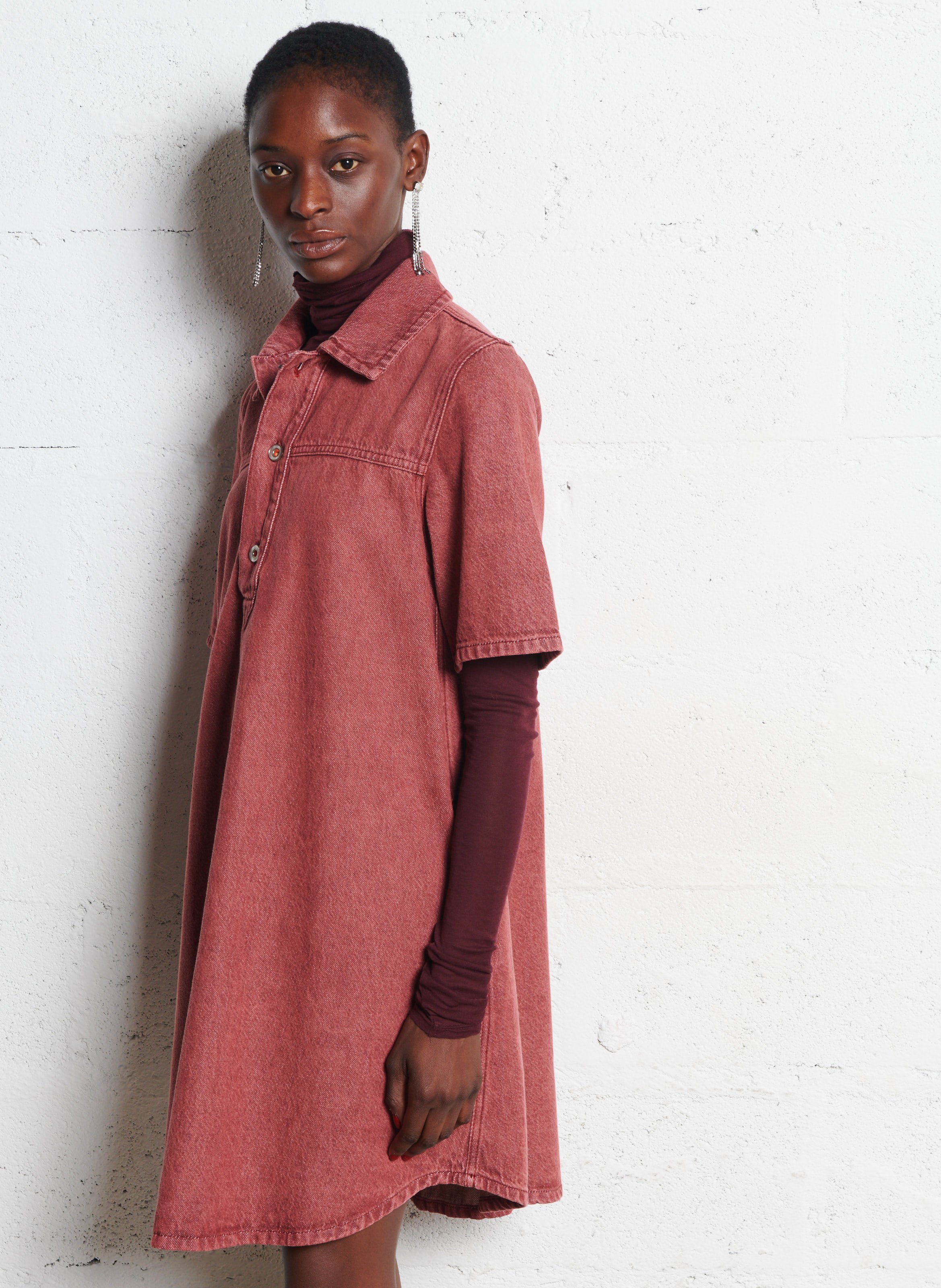 Short cotton dress with classic collar BELLEROSE Red