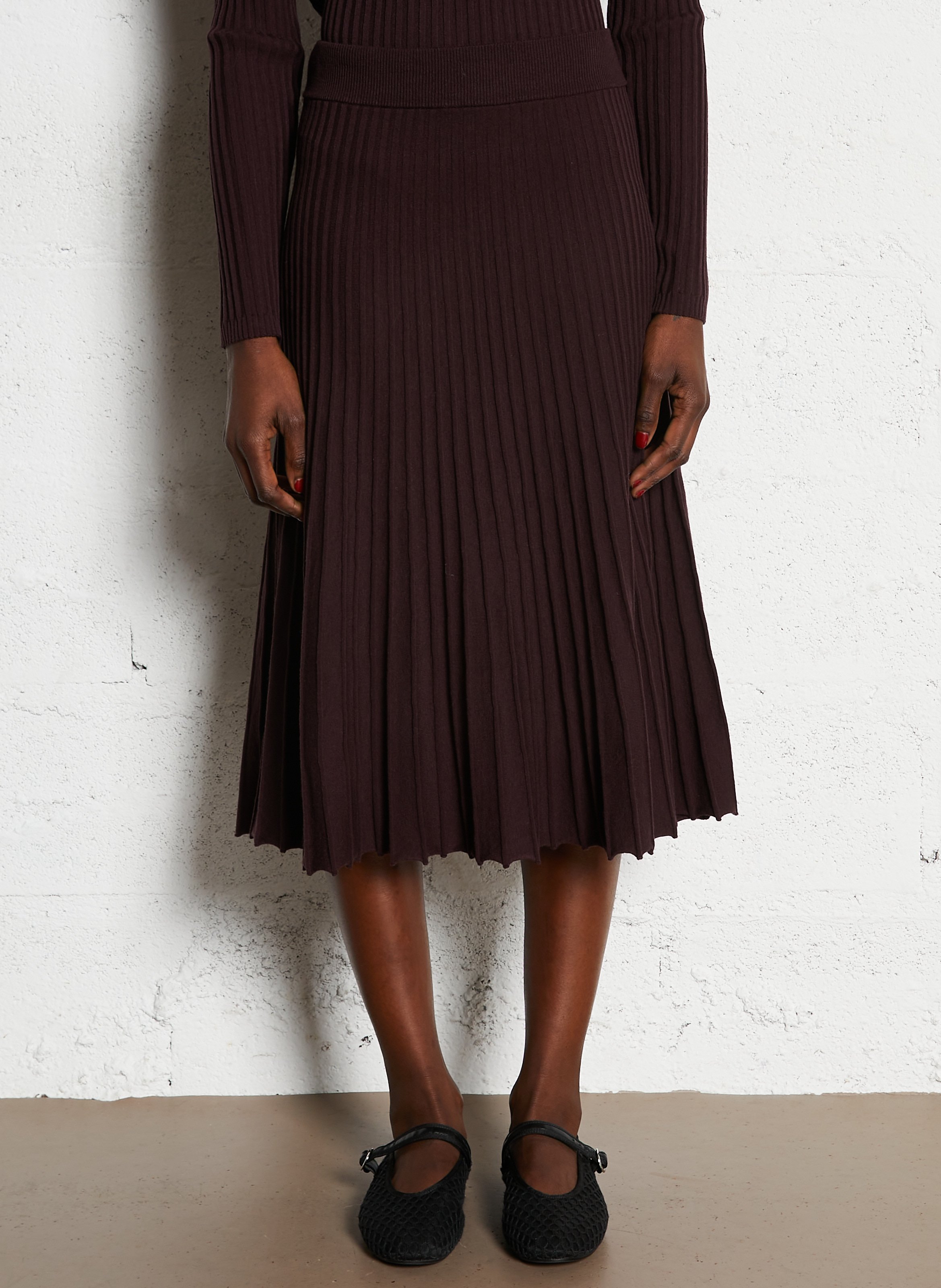 Pleated knit midi skirt MAISON 123 Purple