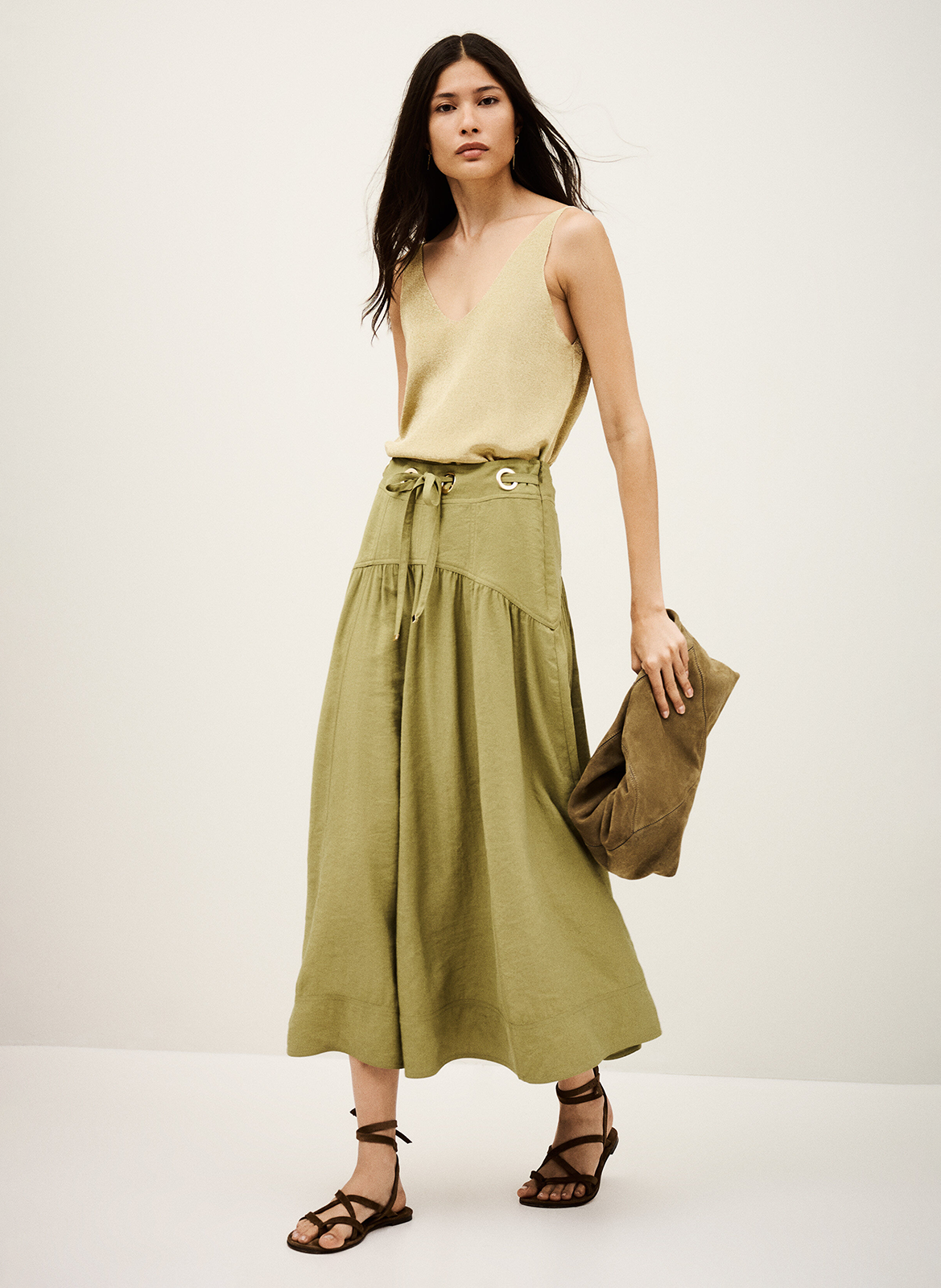 Jupe midi évasée  BA&SH Kaki