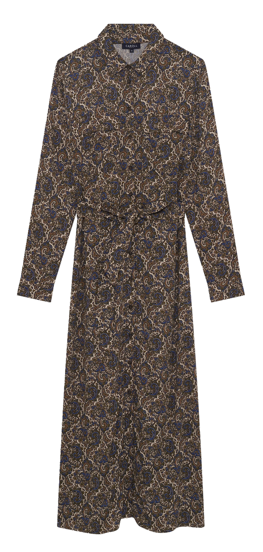 Halflange jurk met V-hals en print CAROLL Beige