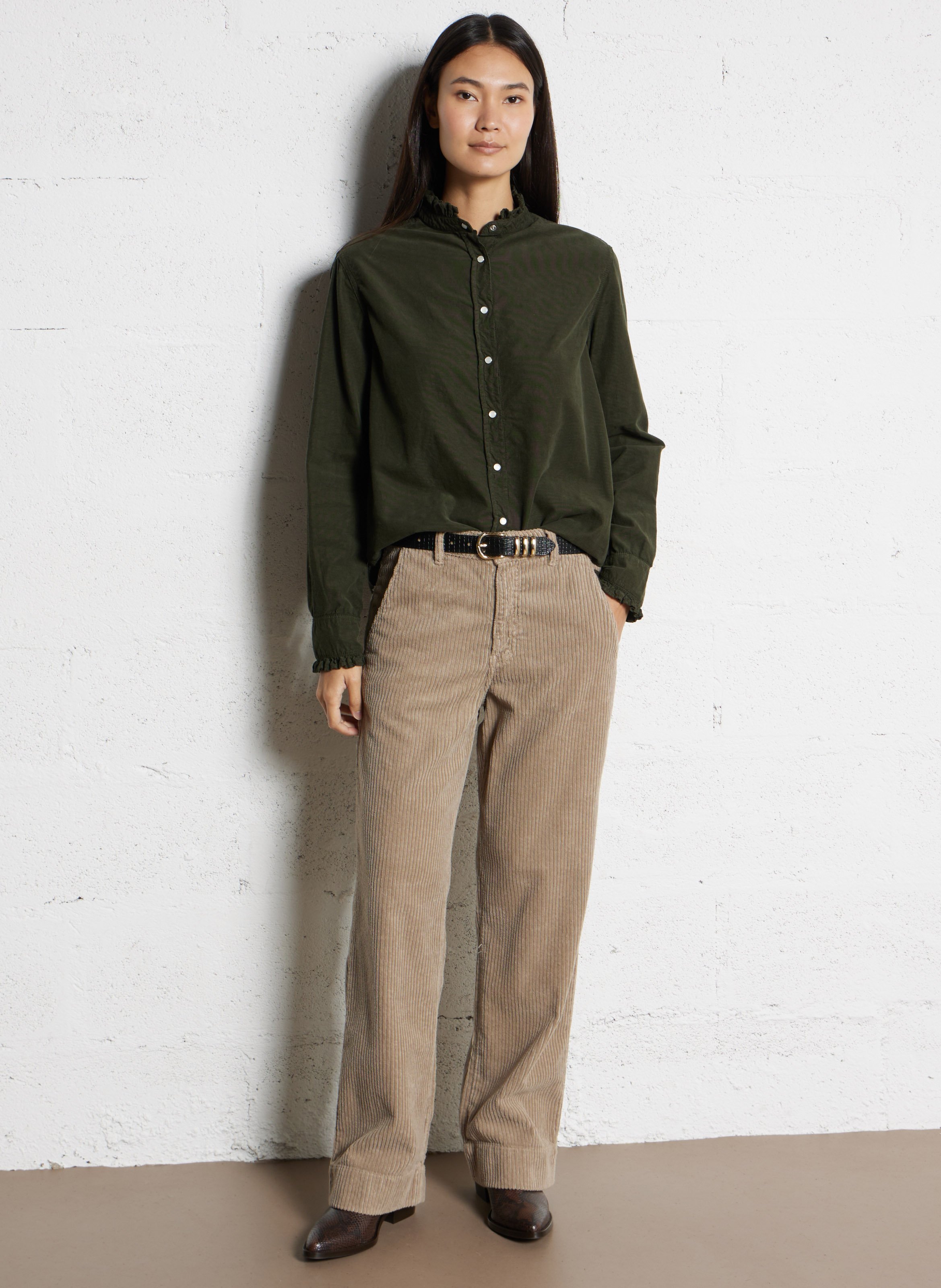 Blouse van katoenen corduroy met Victoriaanse kraag ACQUAVERDE Groen