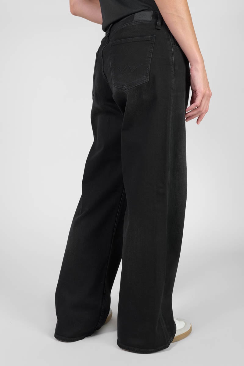 Wide leg flare jeans, length 34 LE TEMPS DES CERISES Black