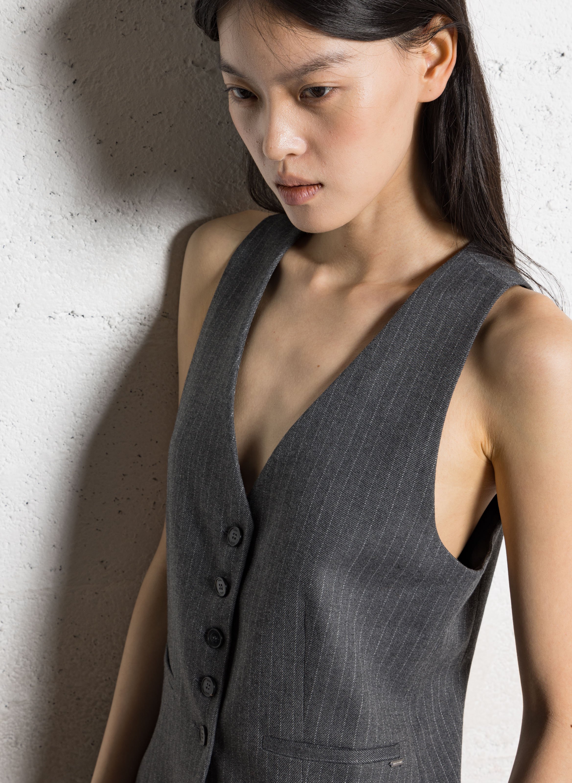 Fitted V-neck Striped Vest IKKS Grey