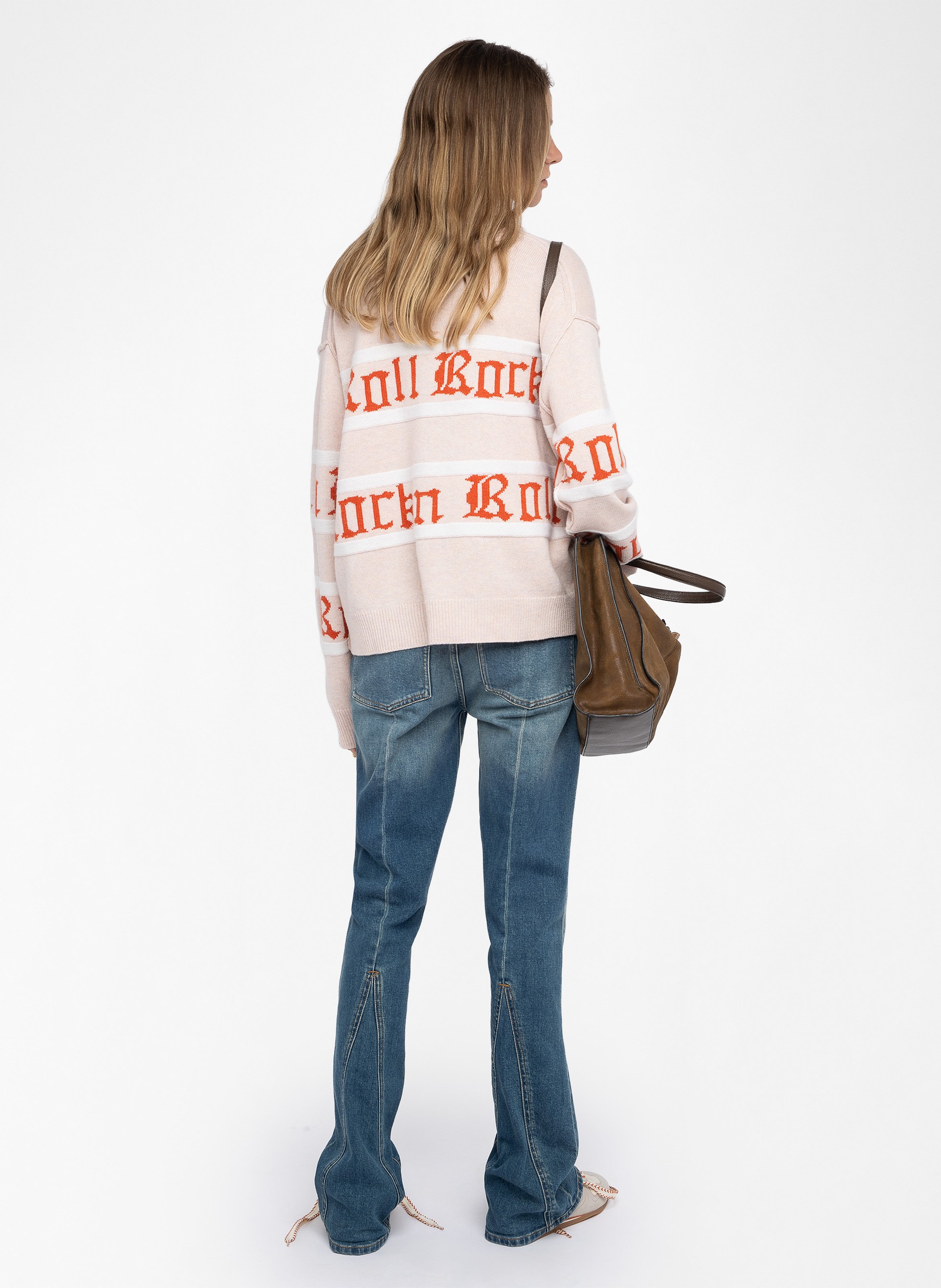 Pull col rond rayé en laine et cachemire ZADIG&VOLTAIRE Rose