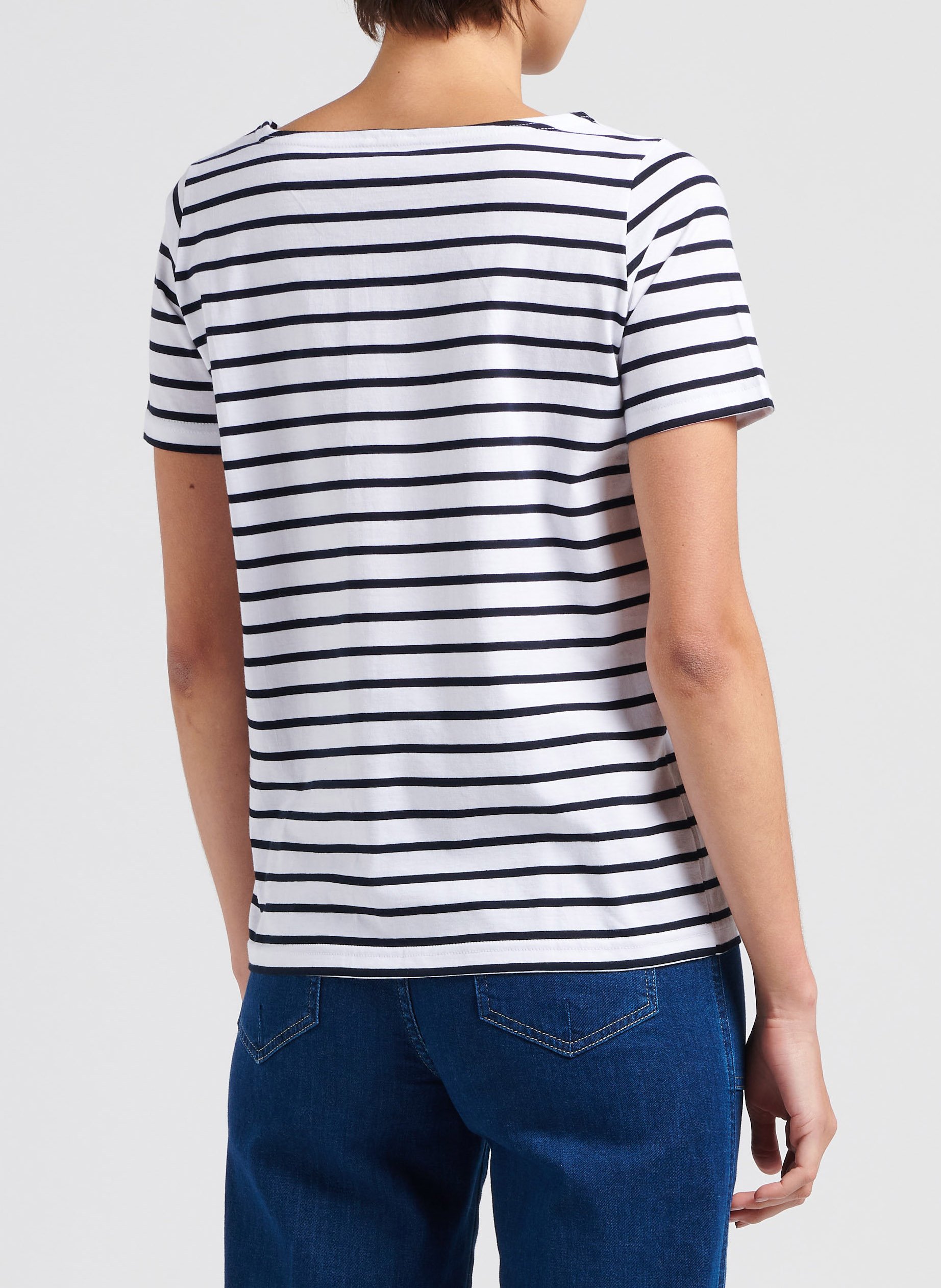 Gestreiftes T-Shirt aus leichter Baumwolle mit U-Boot-Ausschnitt ARMOR LUX Weiss