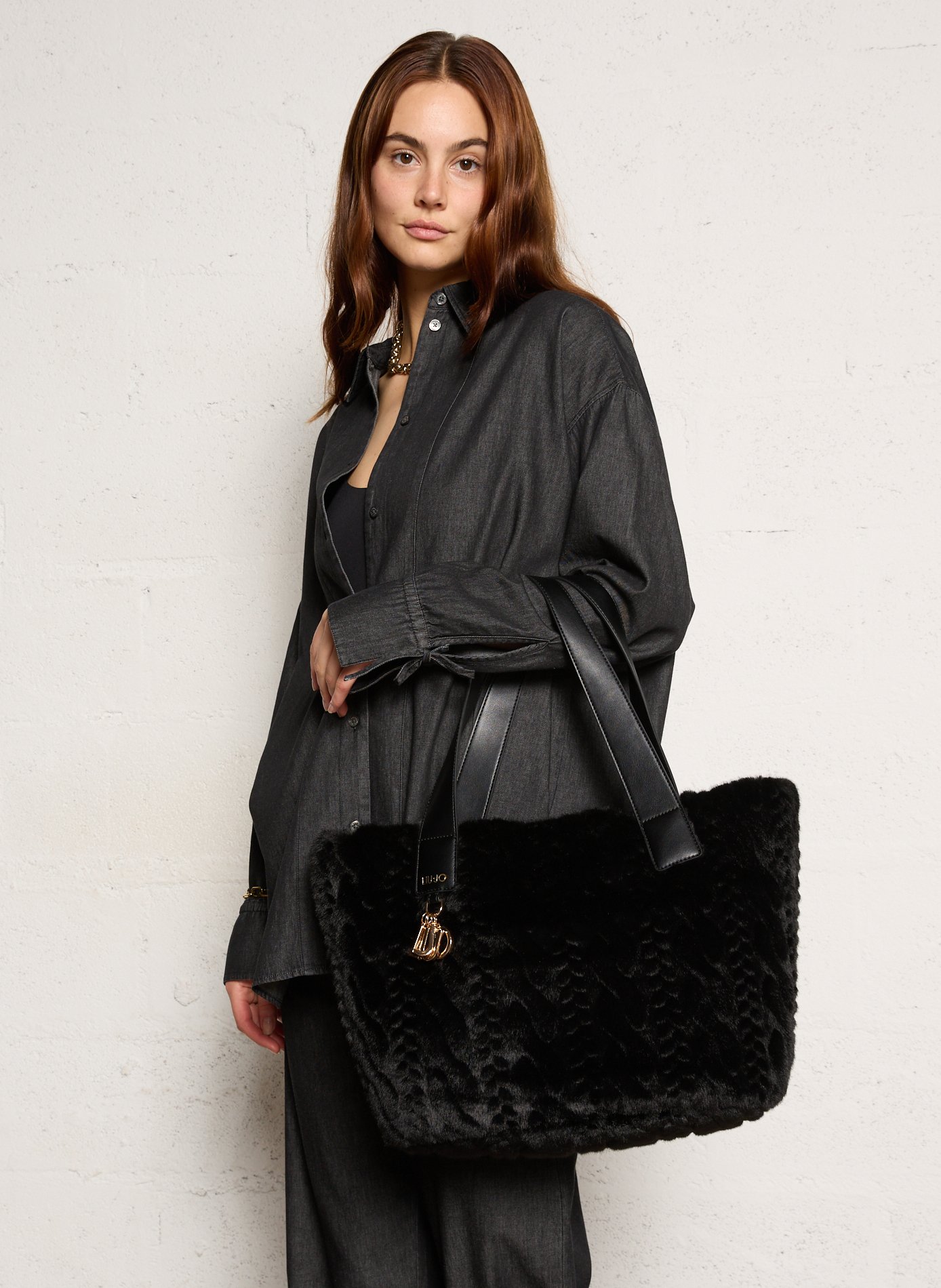 Tas van imitatiebont met jacquardpatroon LIU JO Zwart