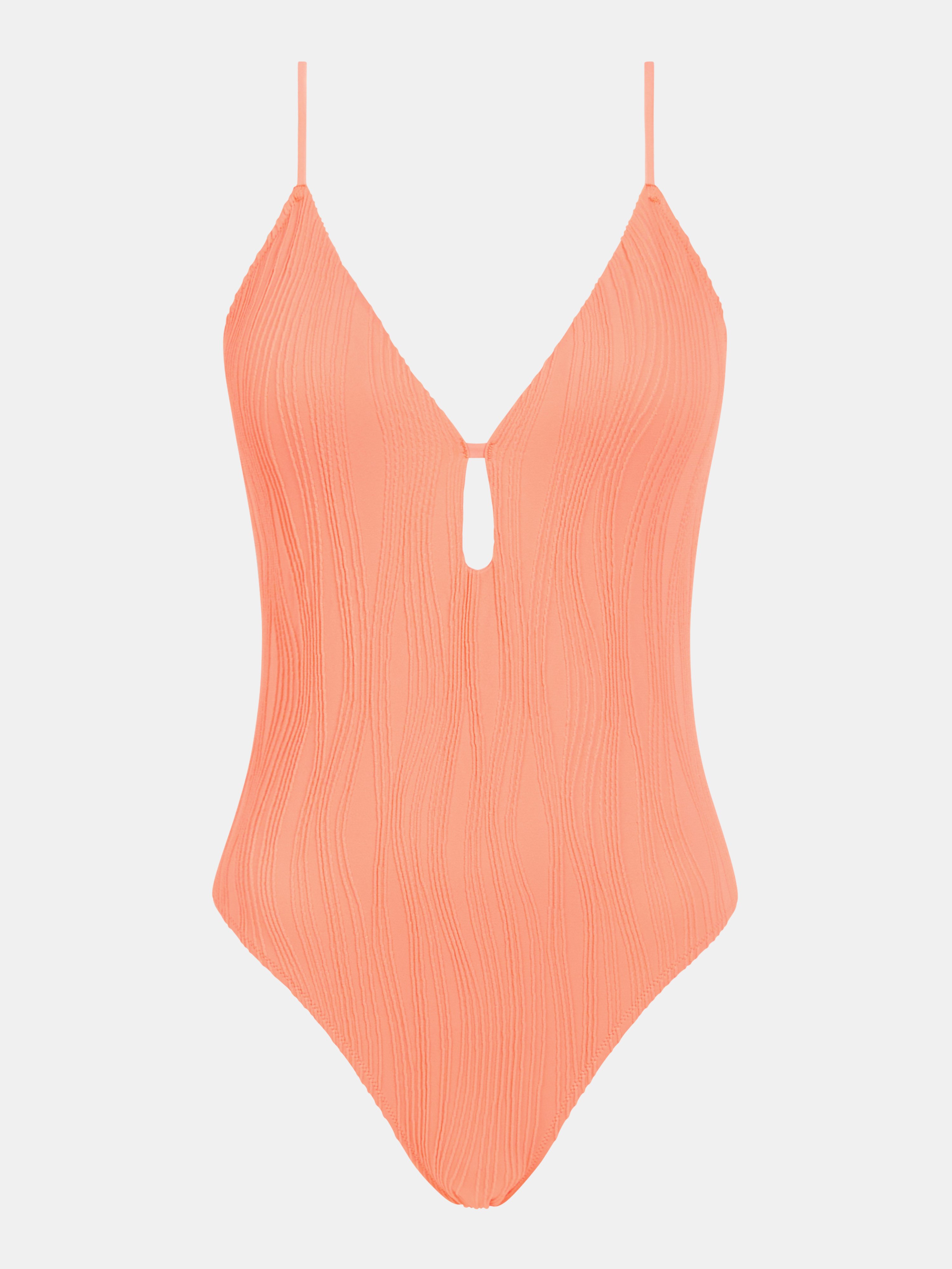 One-piece swimsuit without underwire plunging removable cups Orange