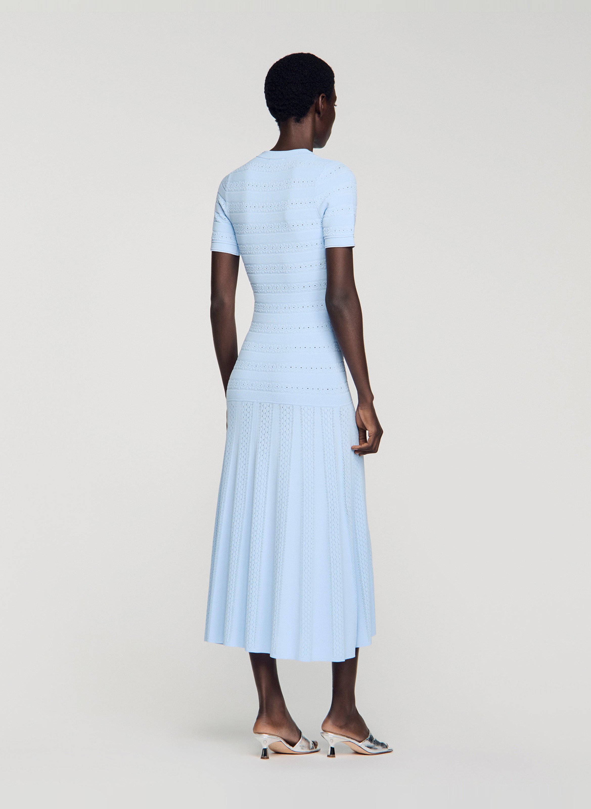 Robe longue évasée col rond SANDRO Bleu