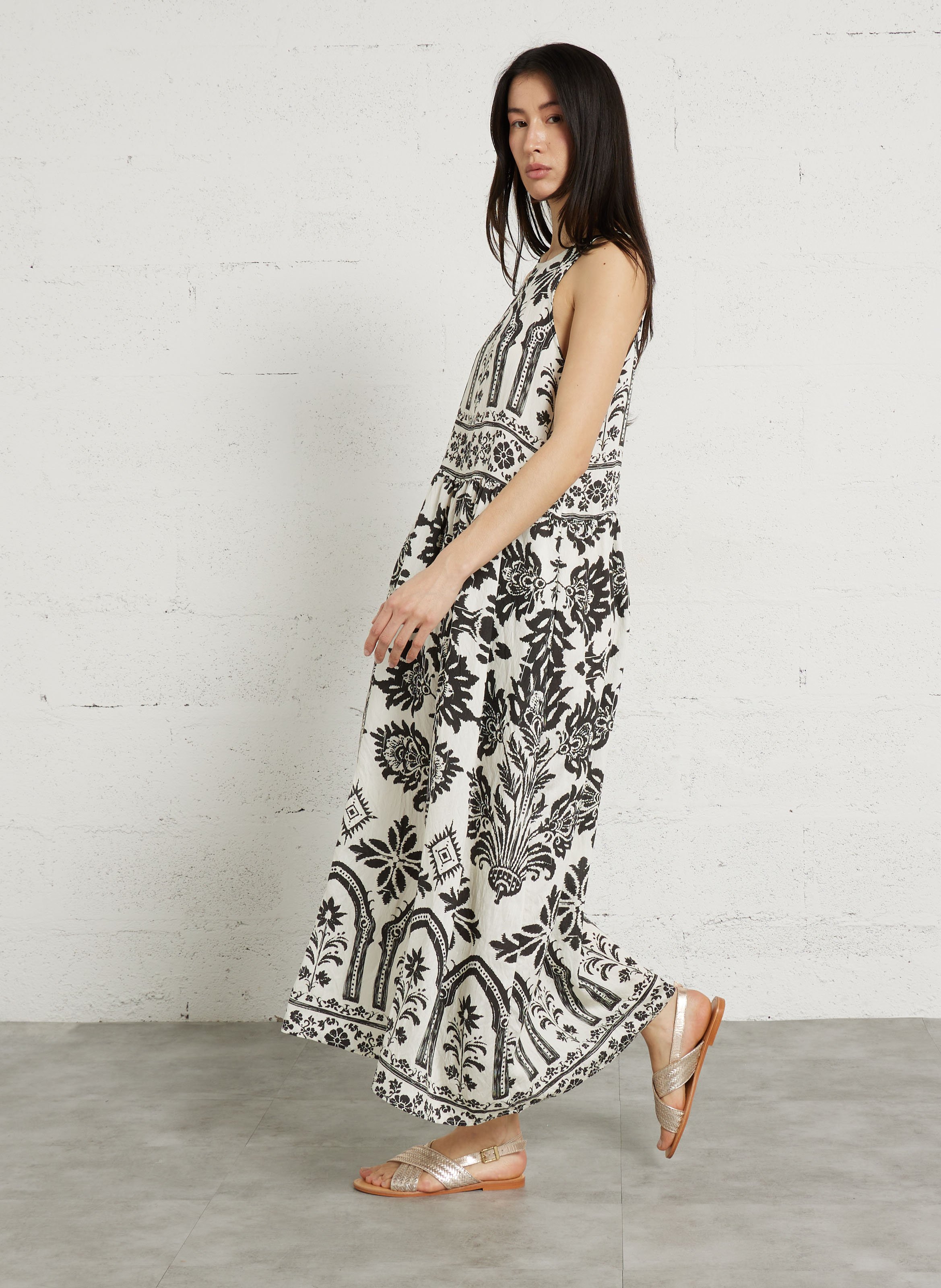 Bedrucktes Maxikleid mit Rundhalsausschnitt SEE U SOON Weiss