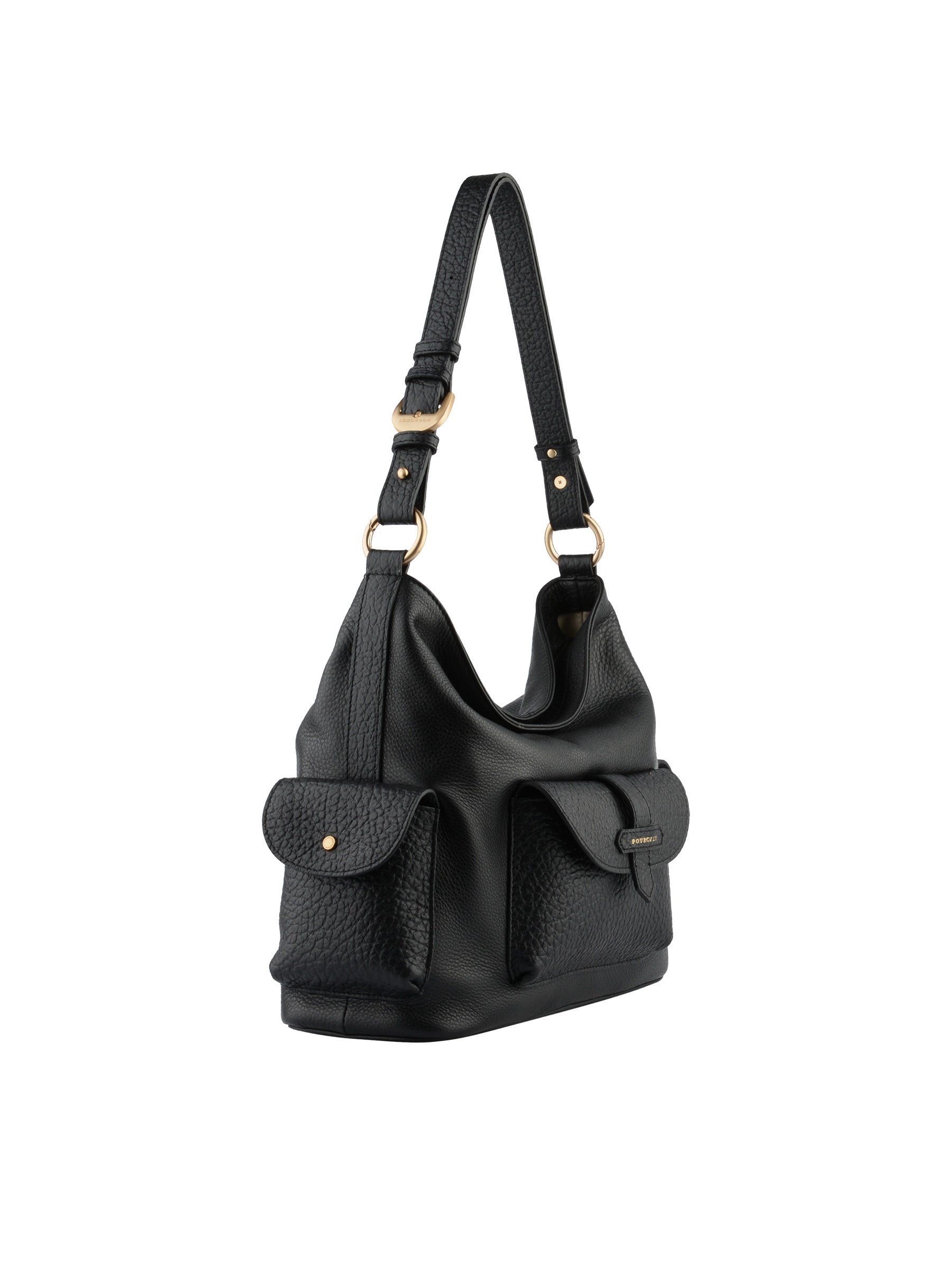 Calfskin leather shoulder bag POURCHET Black