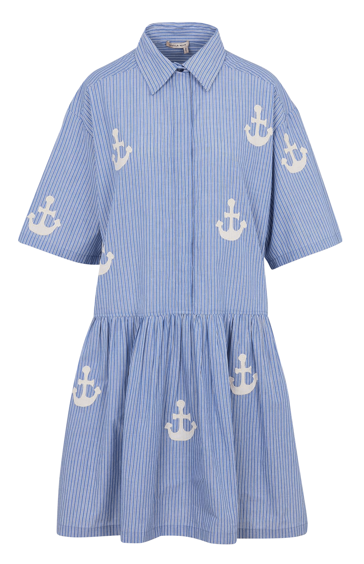 Korte uitlopende jurk van biologisch katoen STELLA NOVA Blauw