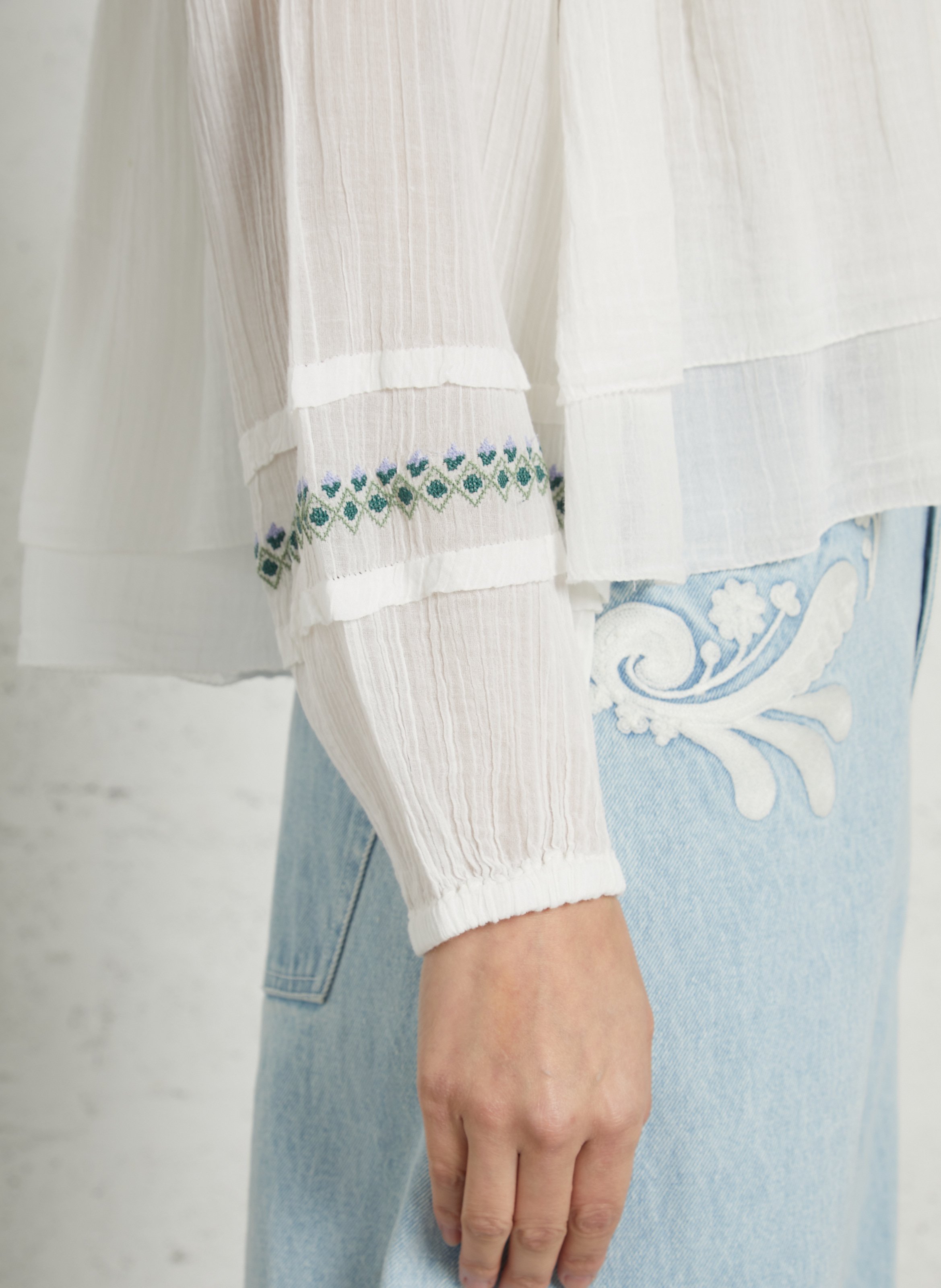 V-neck cotton blouse BERENICE White