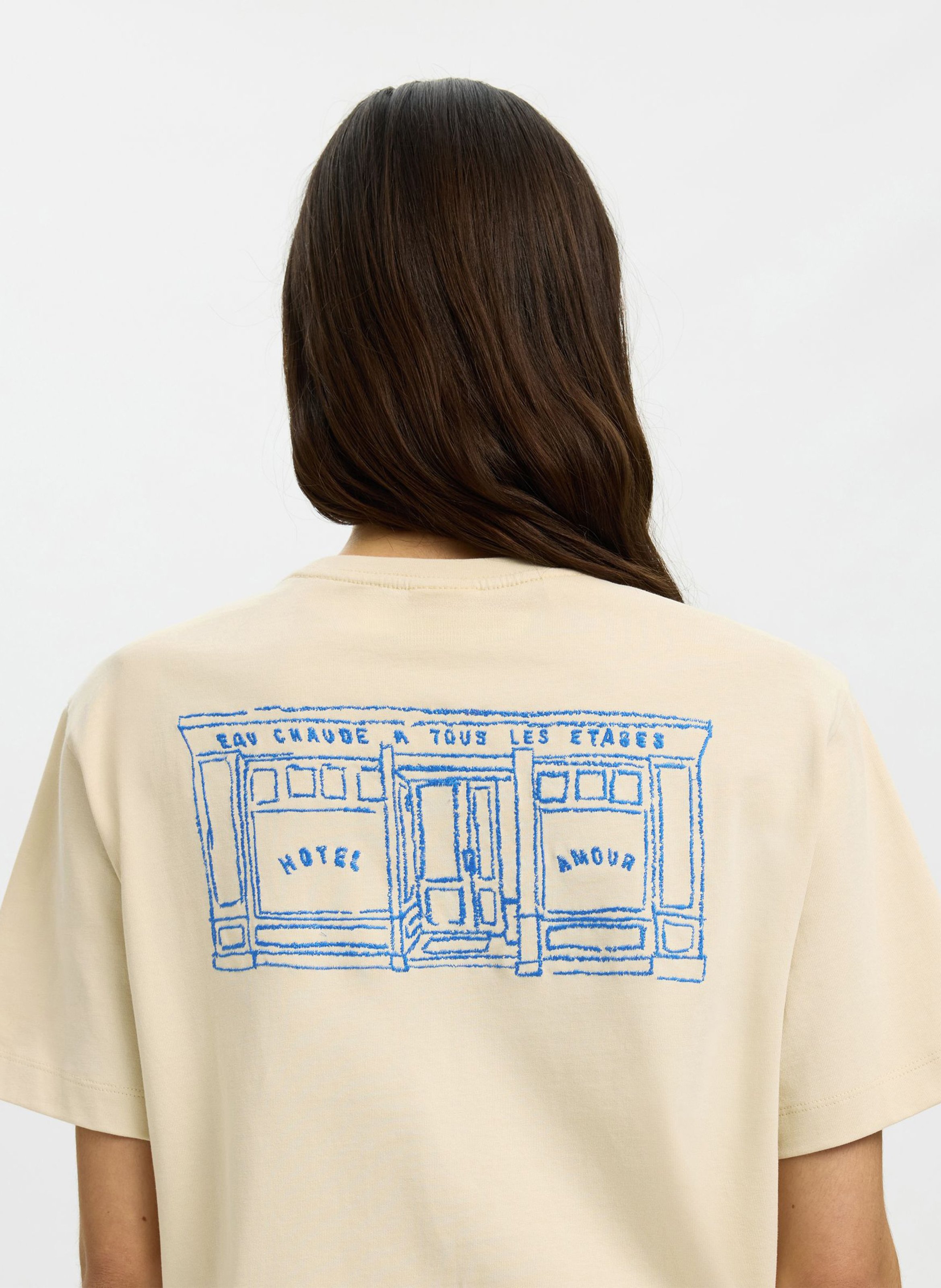 Round-neck organic cotton T-shirt SELECTED Beige