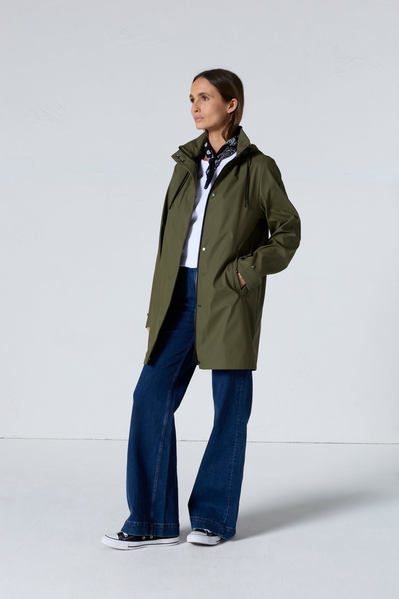 Denisa mid-length windbreaker. JOTT Green