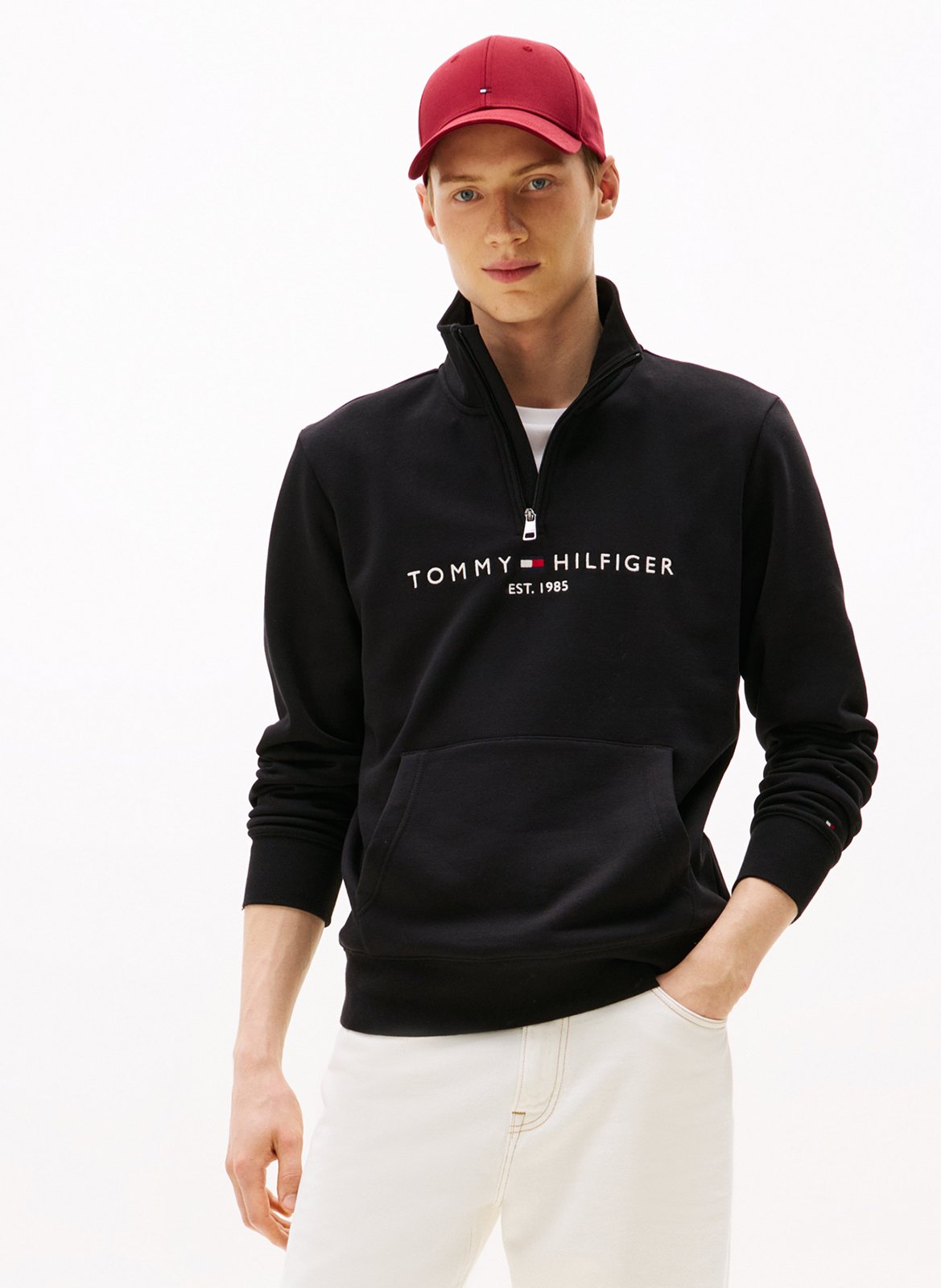 Sweat col montant droit sérigraphié TOMMY HILFIGER Noir