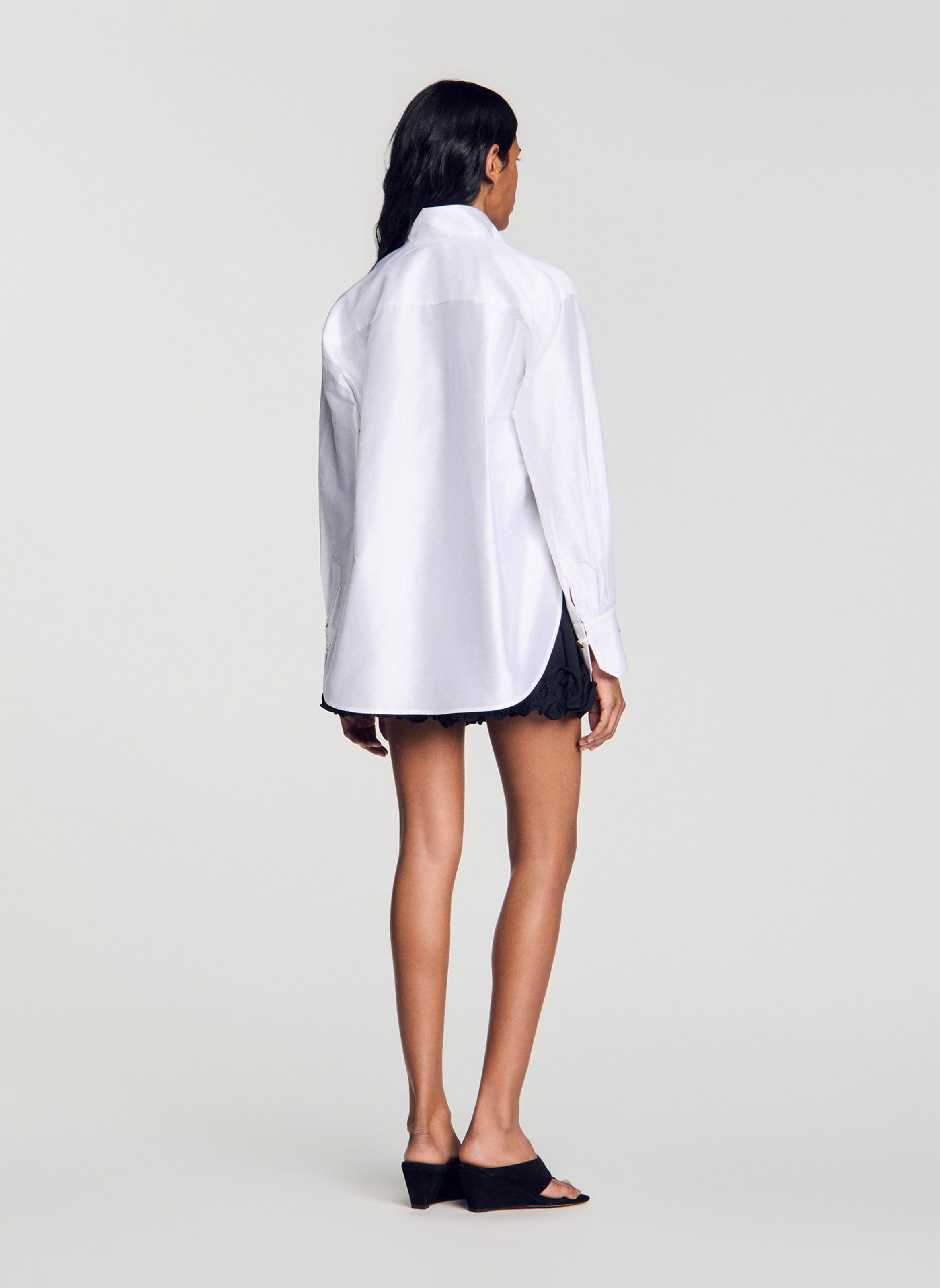 Wijdvallende effen zijden blouse SANDRO Wit