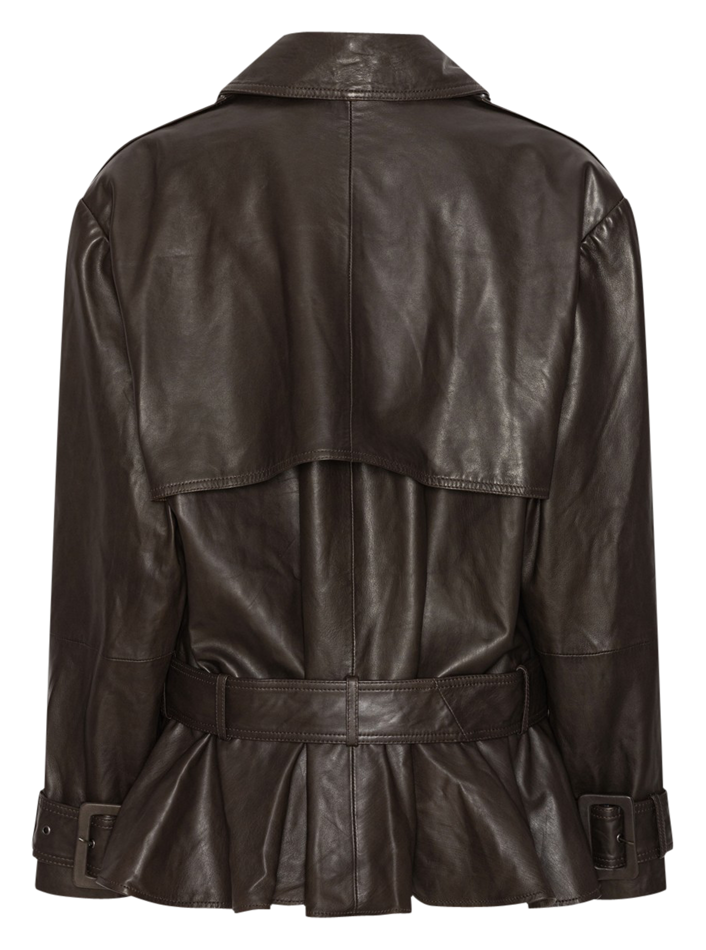 Oversized leather jacket with ruffles ROTATE Brown