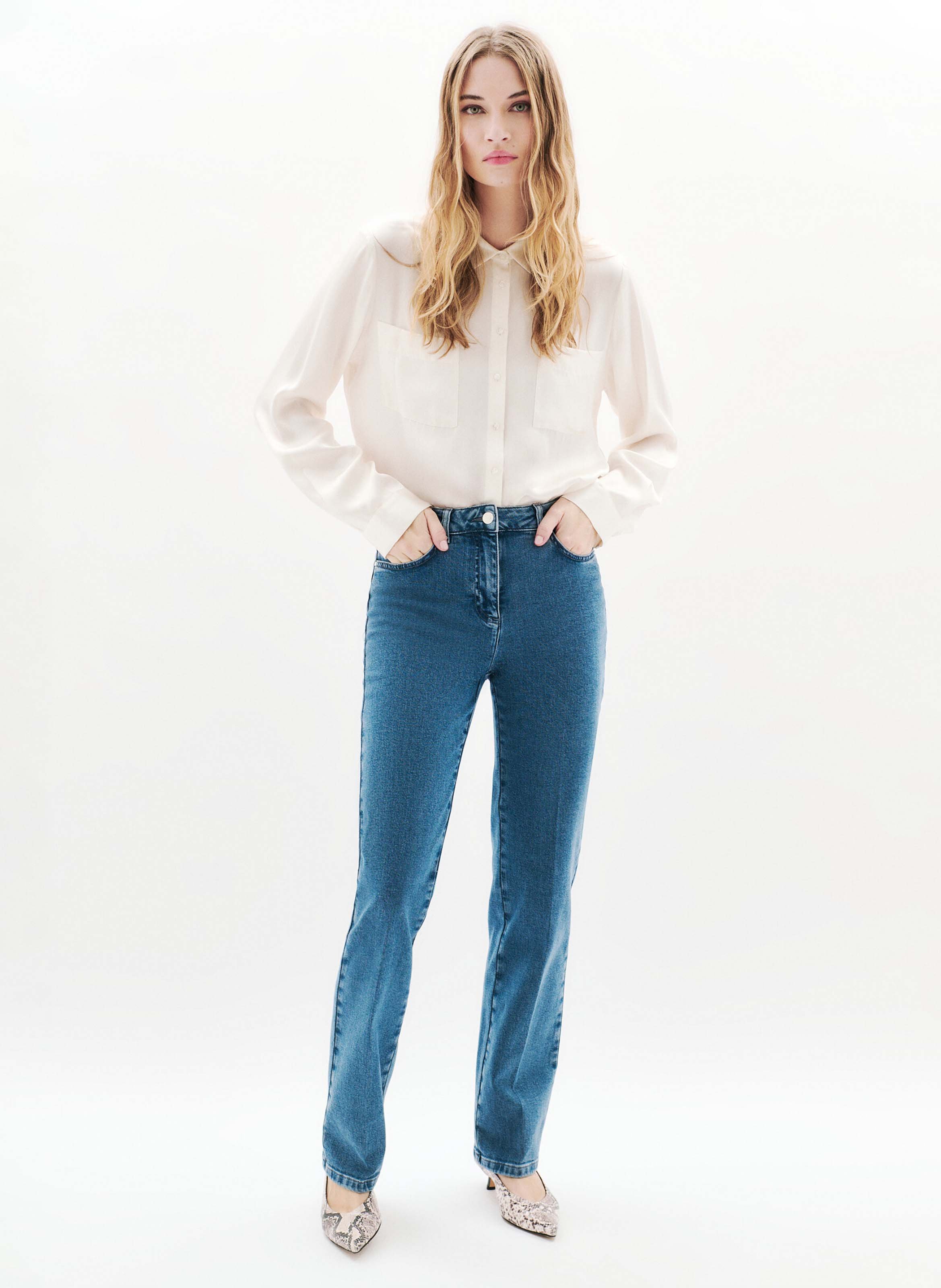 High Waist Straight Cut Jeans aus Baumwoll-Mix CAROLL Blau