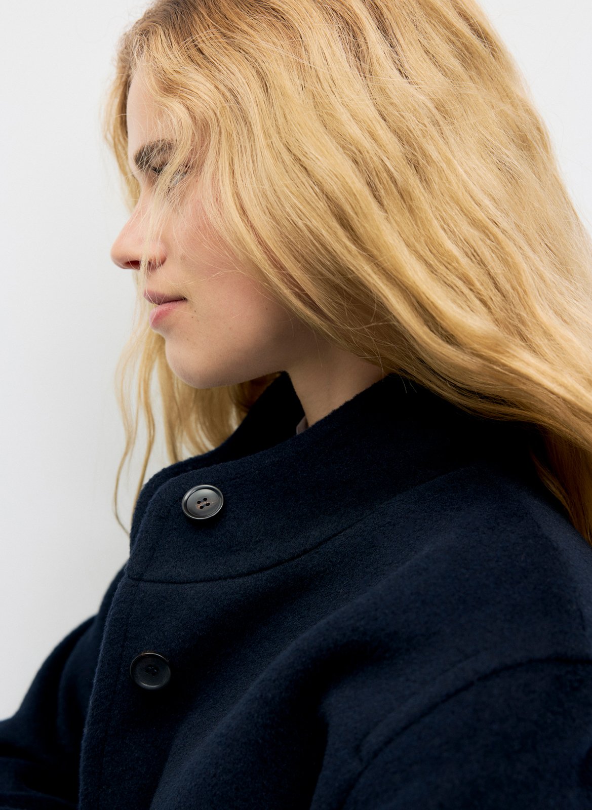 Manteau droit col montant en laine et angora GERARD DAREL Bleu
