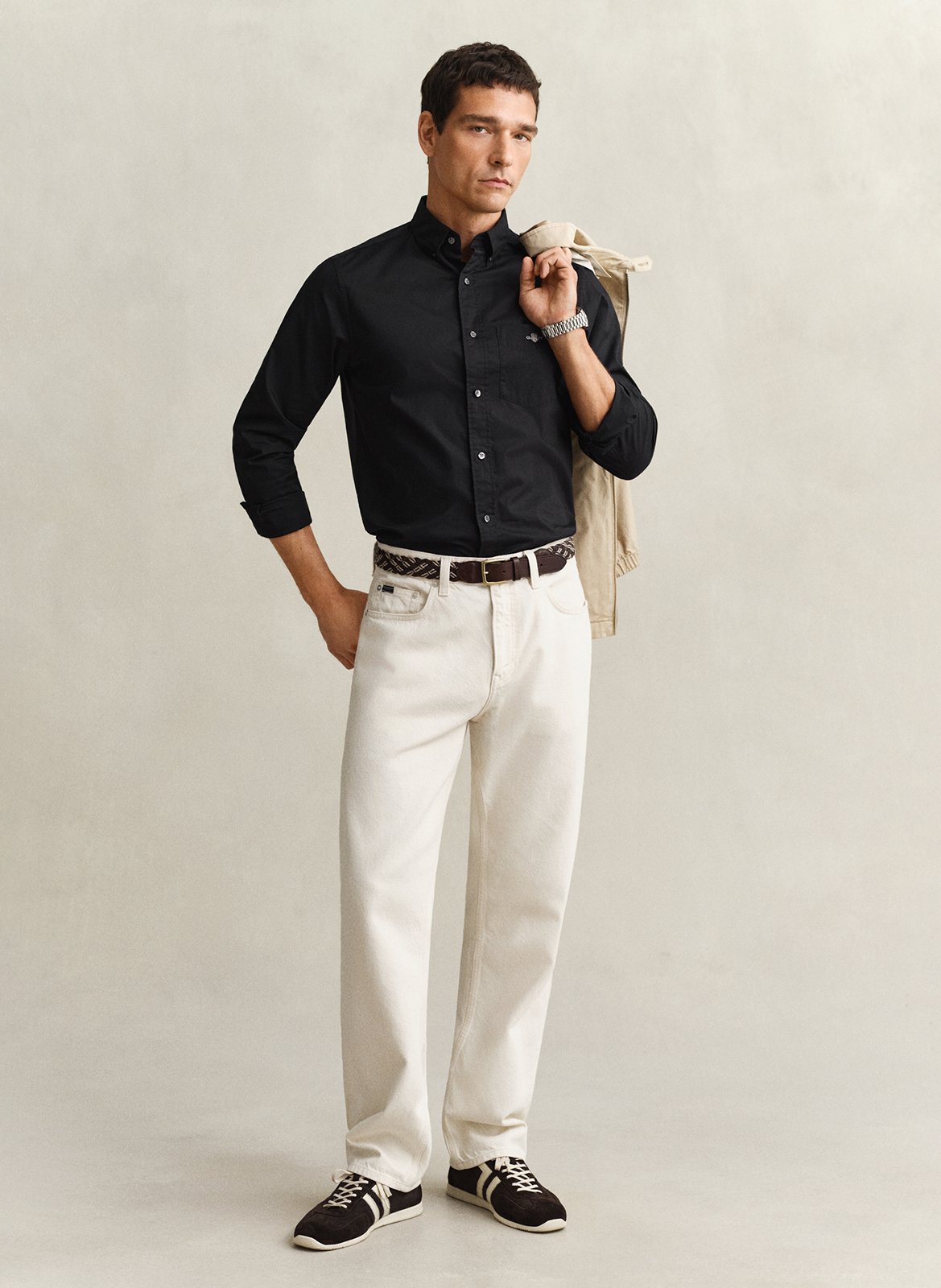 Chemise droite col américain en coton recyclé GANT Noir