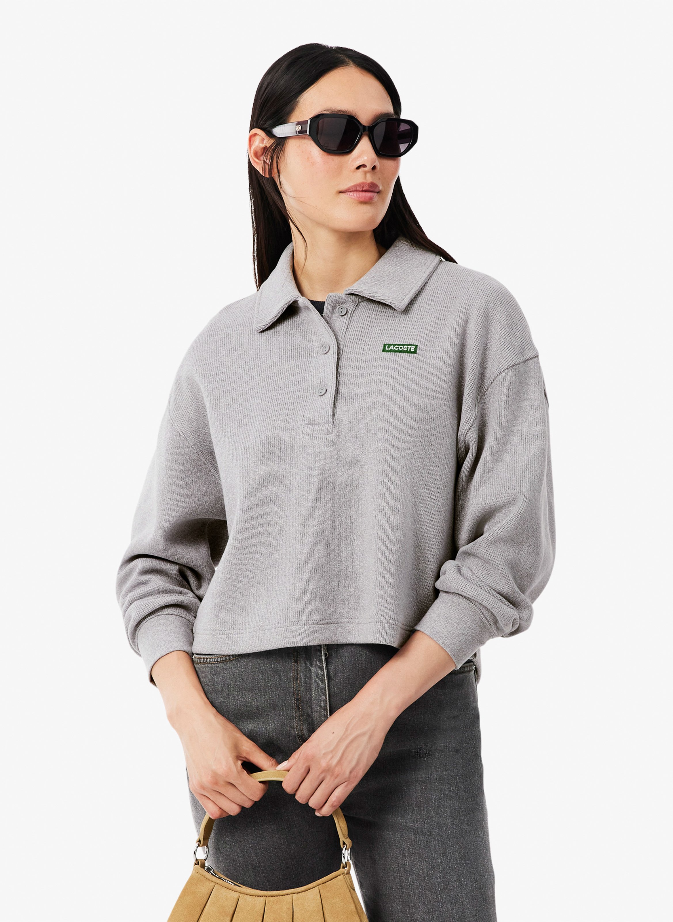 Oversized sweatshirt with ribbed polo collar in blended cotton LACOSTE