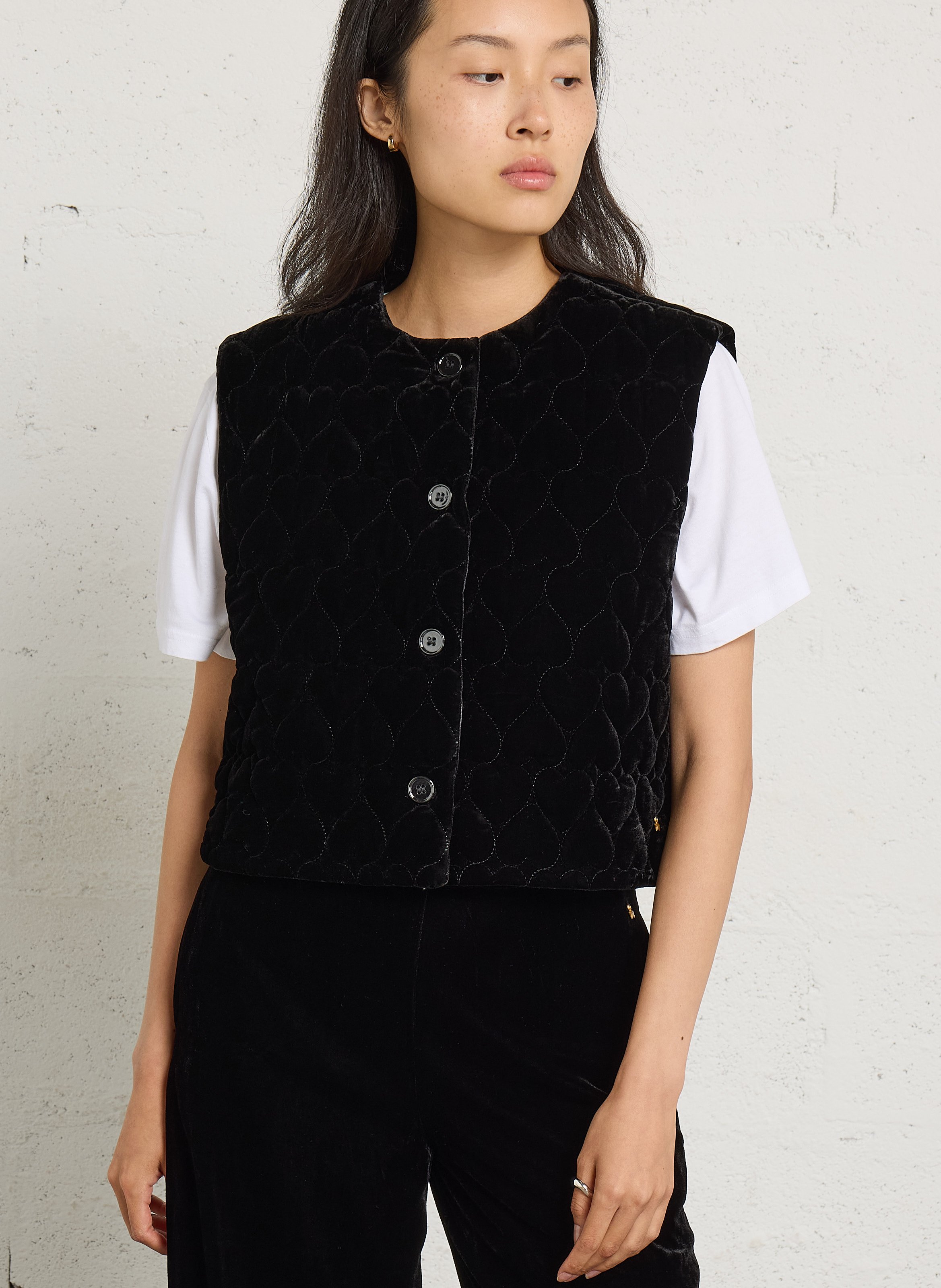 Veste col rond sans manches DES PETITS HAUTS Noir