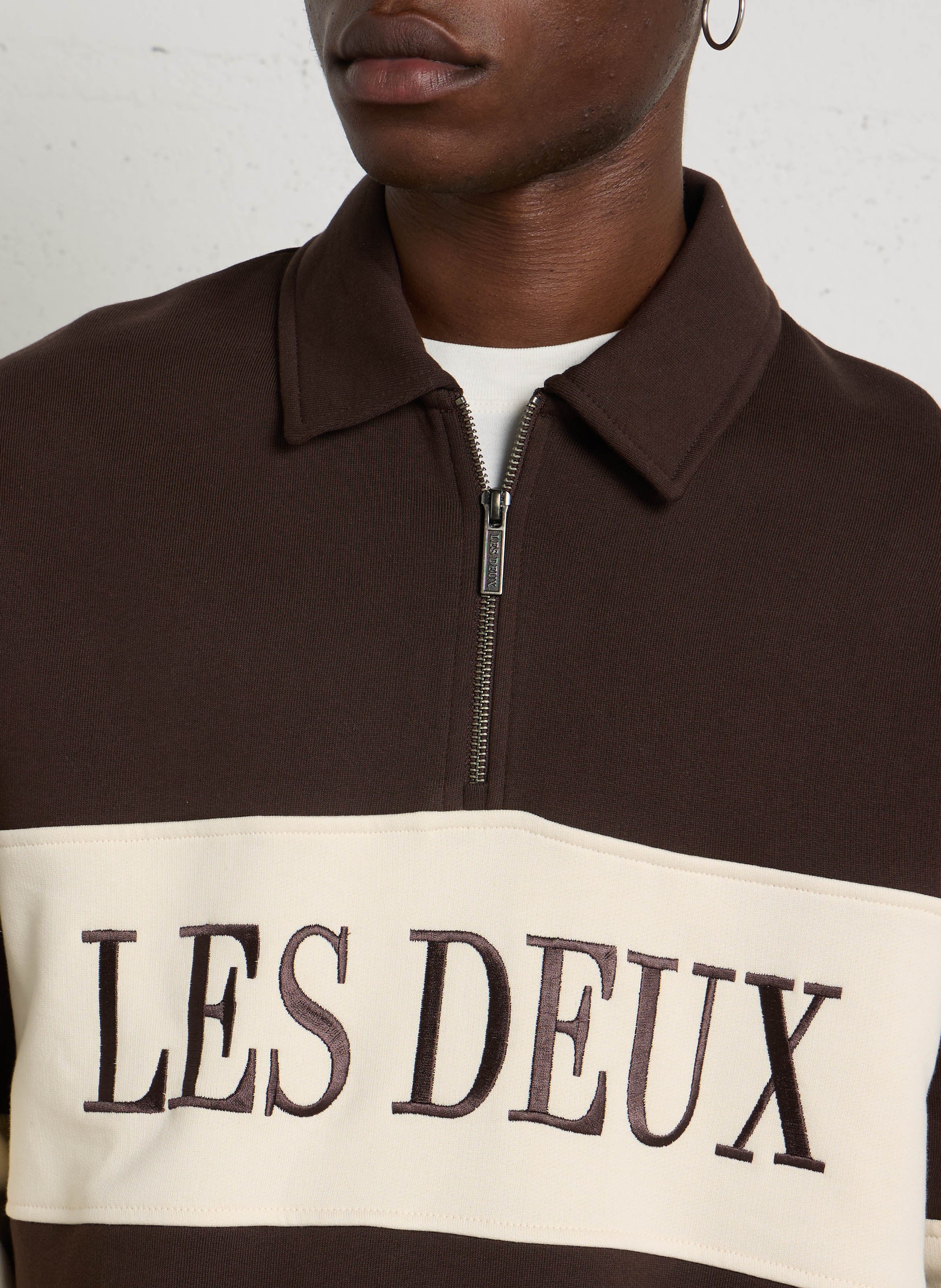 Sweat brodé bi-color en coton bio LES DEUX Marron