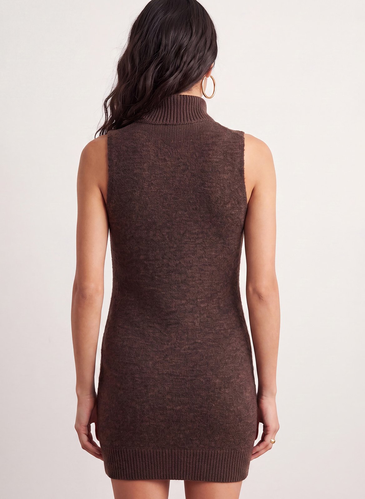 Robe courte col montant en laine mélangée KOOKAI Marron