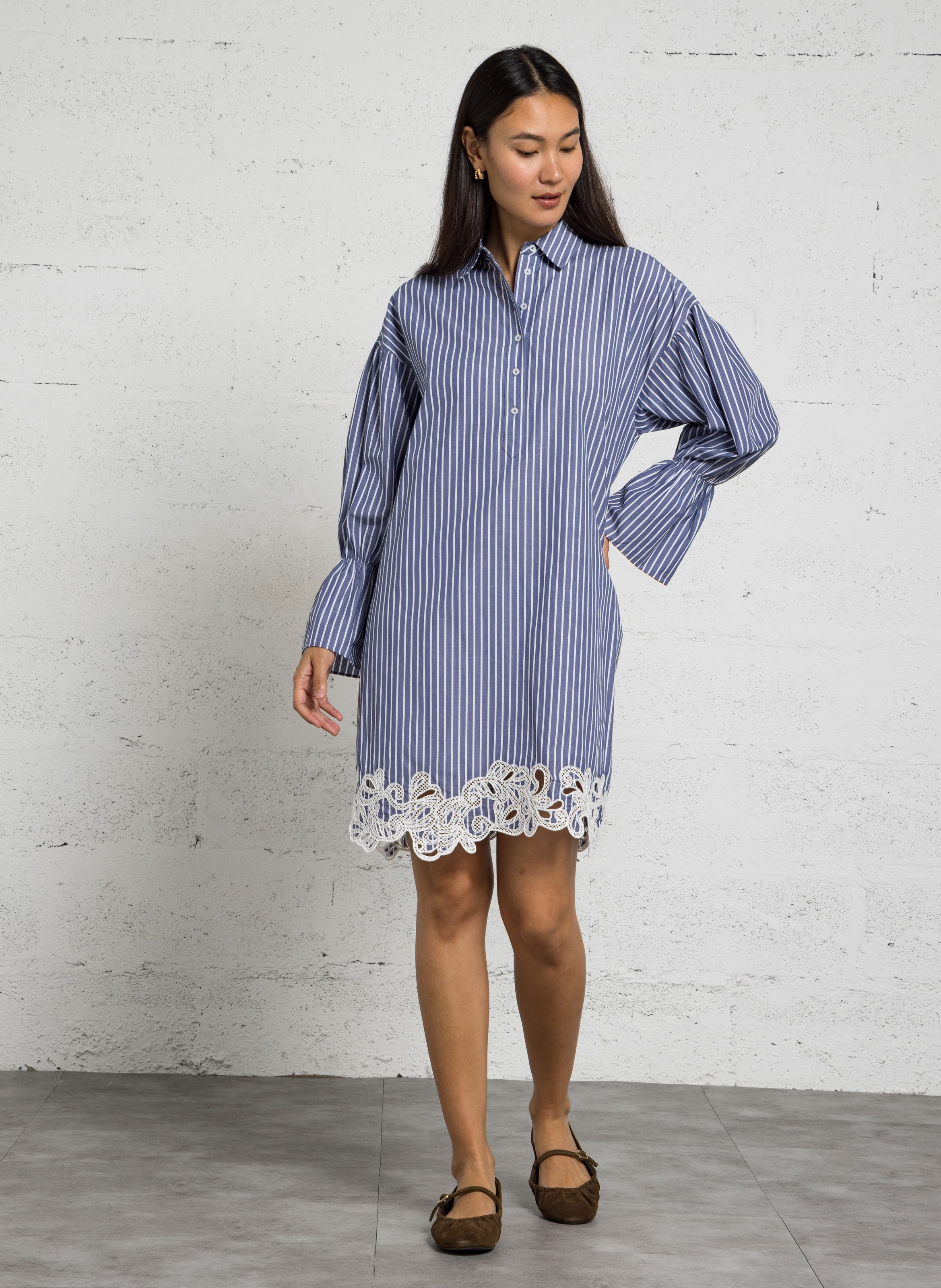 Robe midi à rayures en coton IKKS Bleu