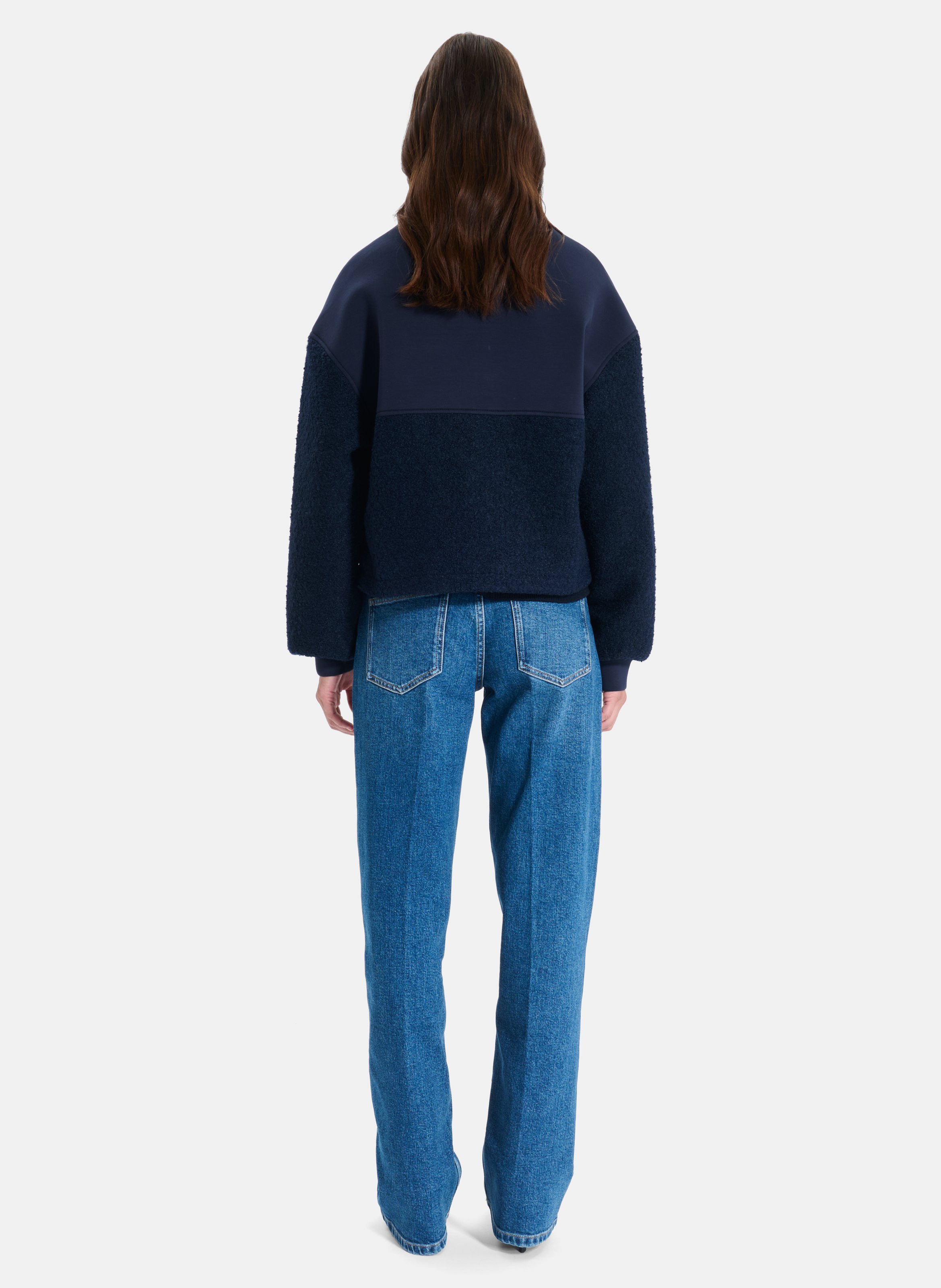 Blouson ample col montant en laine mélangée ZAPA Bleu