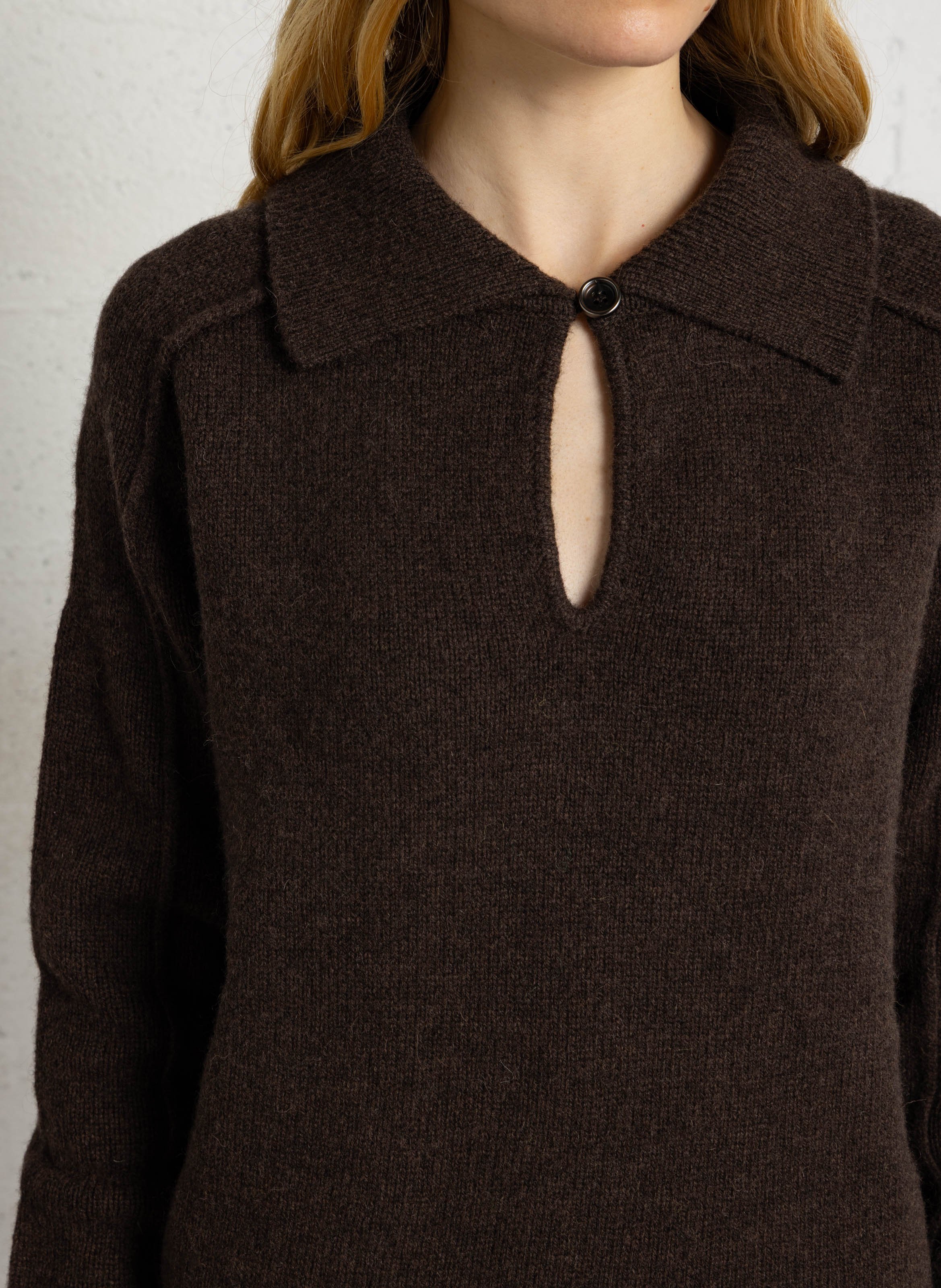 Pull col classique en laine MAISON 123 Marron