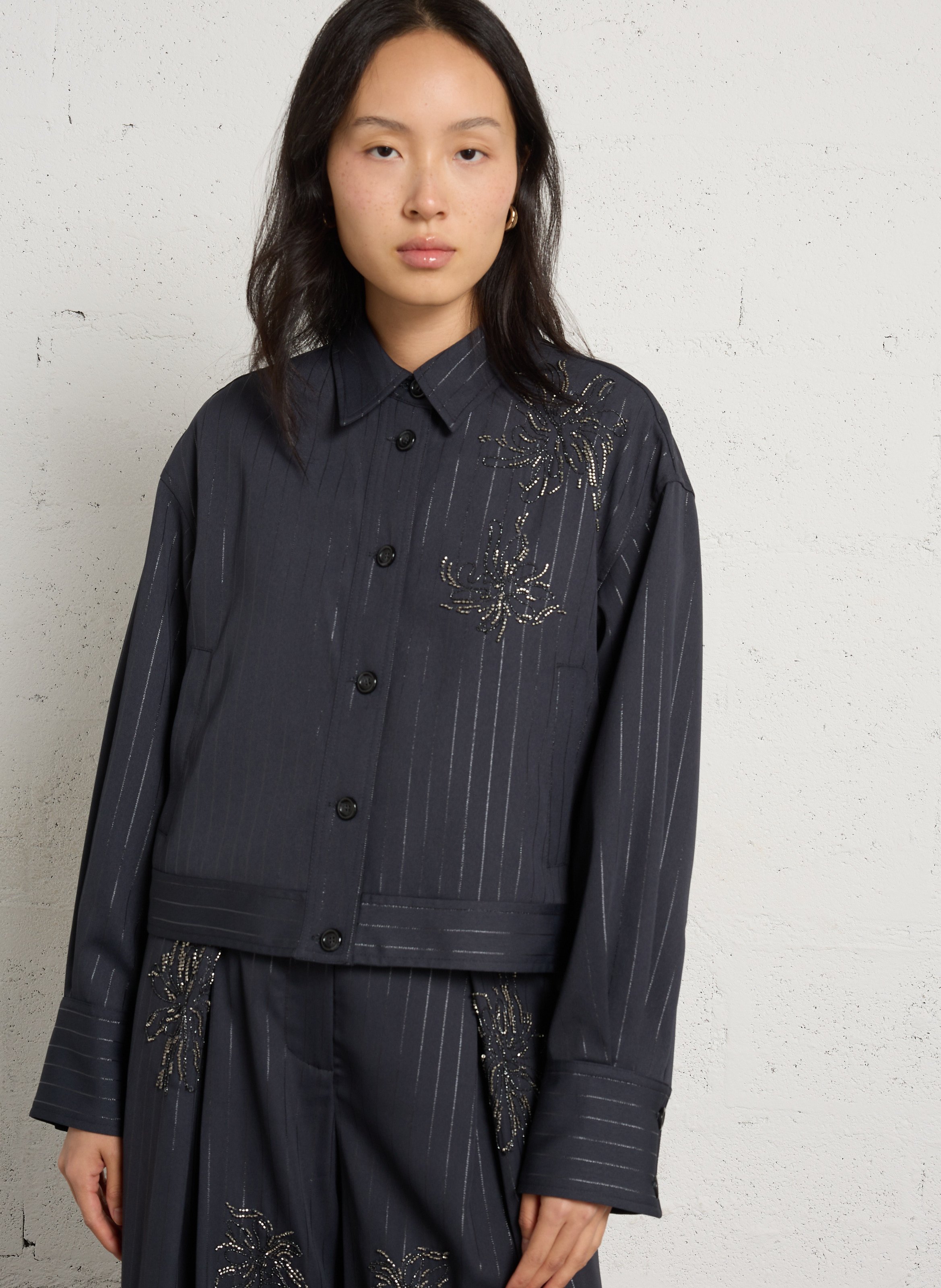 Kurzjacke mit Streifen und Perlen LIU JO Grau