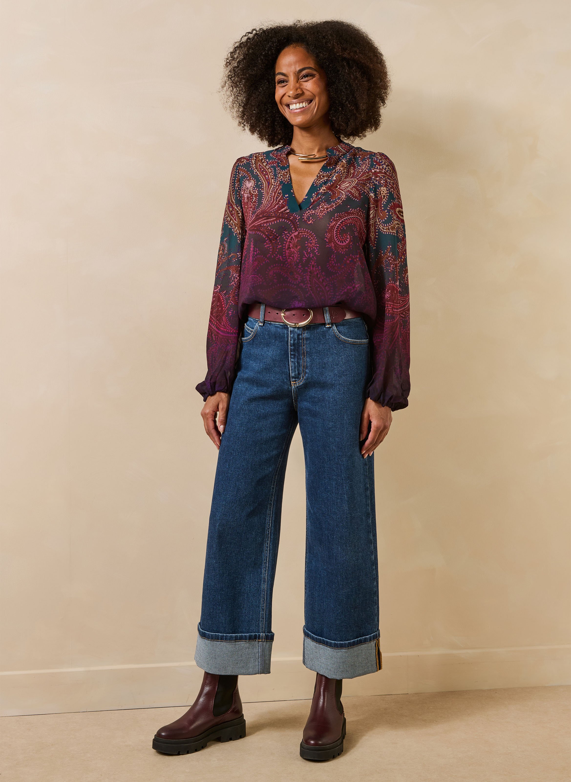 Printed V-neck blouse LA FEE MARABOUTEE Blue