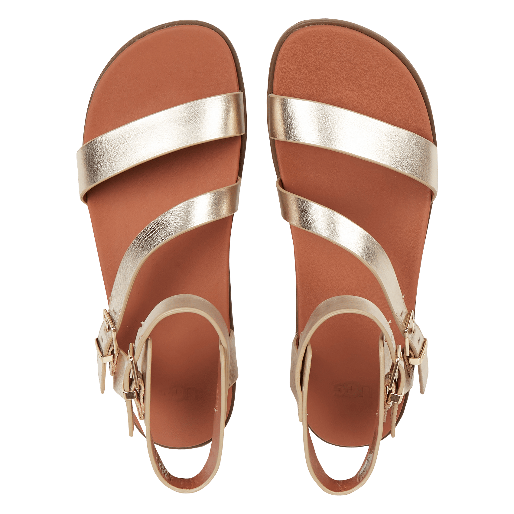 Platte, Glanzende, Leren Sandalen Pale Gold Metallic Ugg - Dames | Place  des Tendances