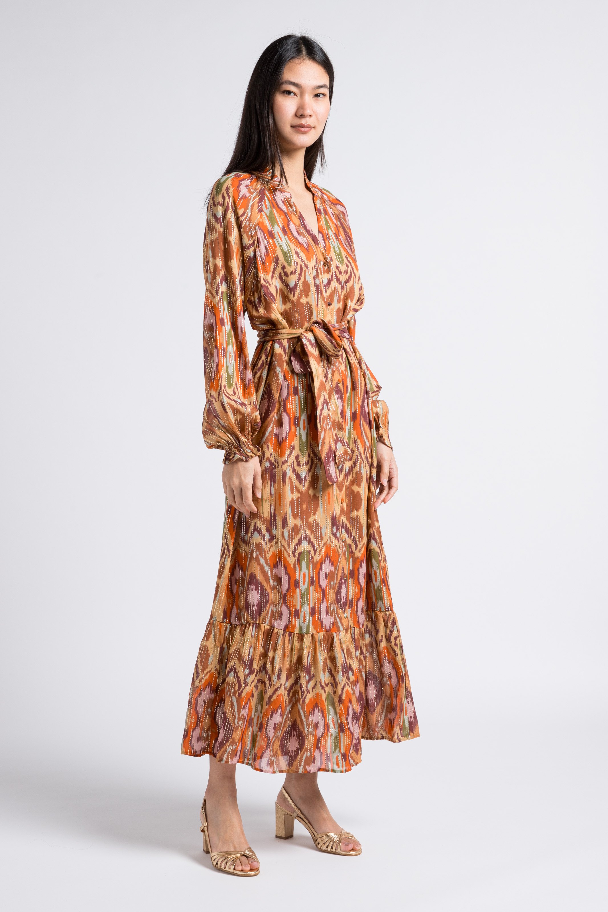 Lange, rechte jurk met print en ceintuur LA PETITE ETOILE Veelkleurig